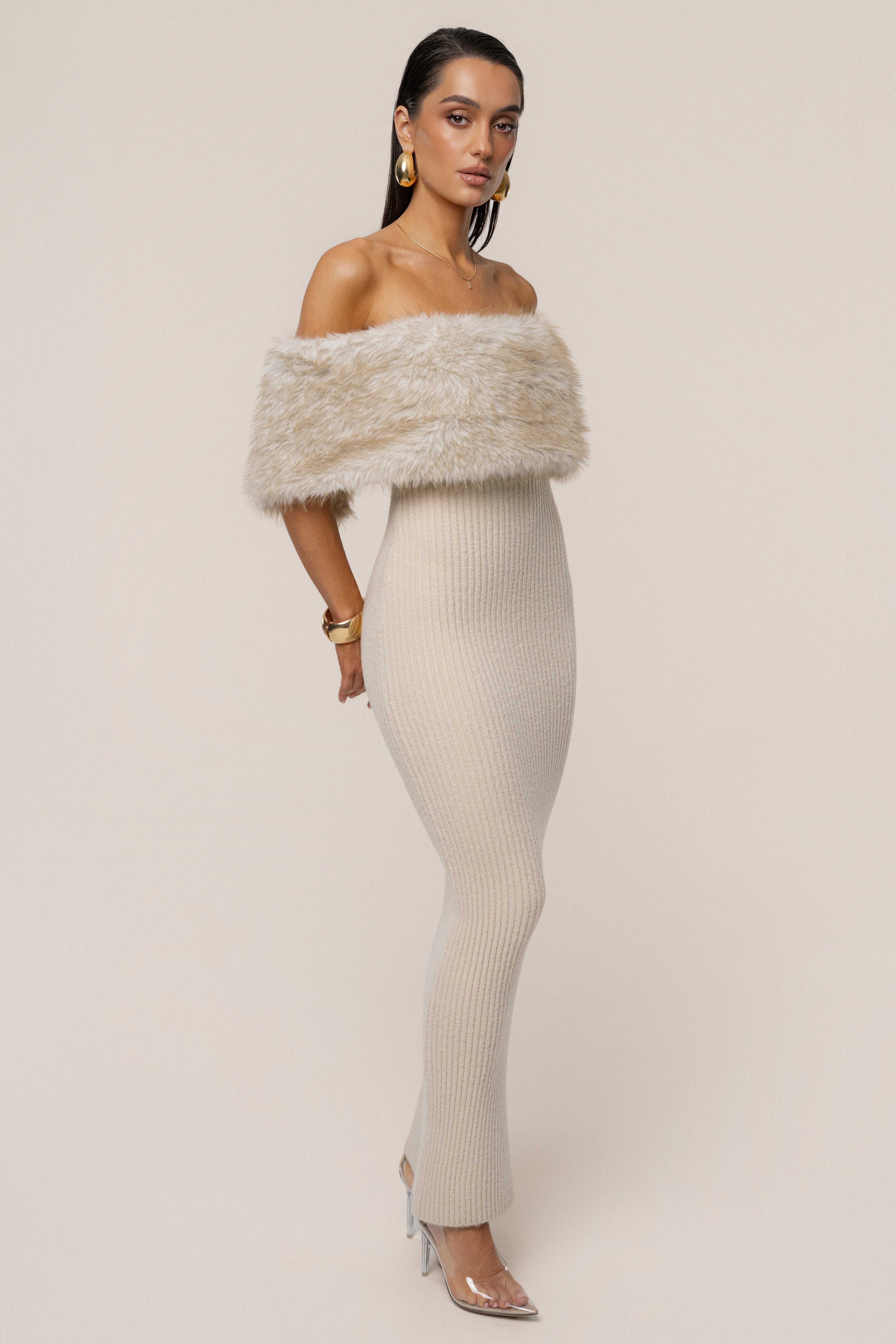 Stone Aspen Hour Faux Fur Dress