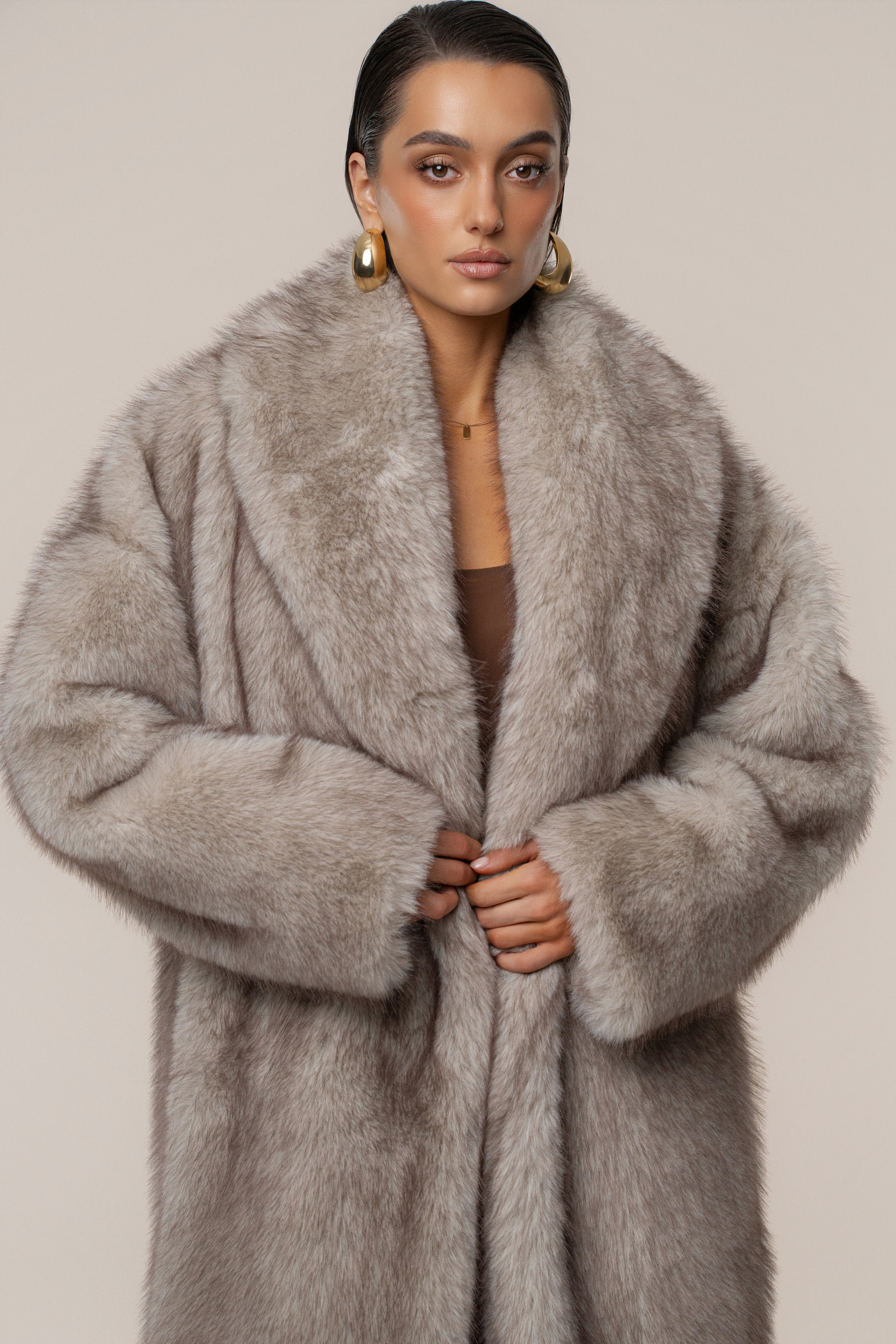 Ivory/Brown Aspen Days Faux Fur Coat