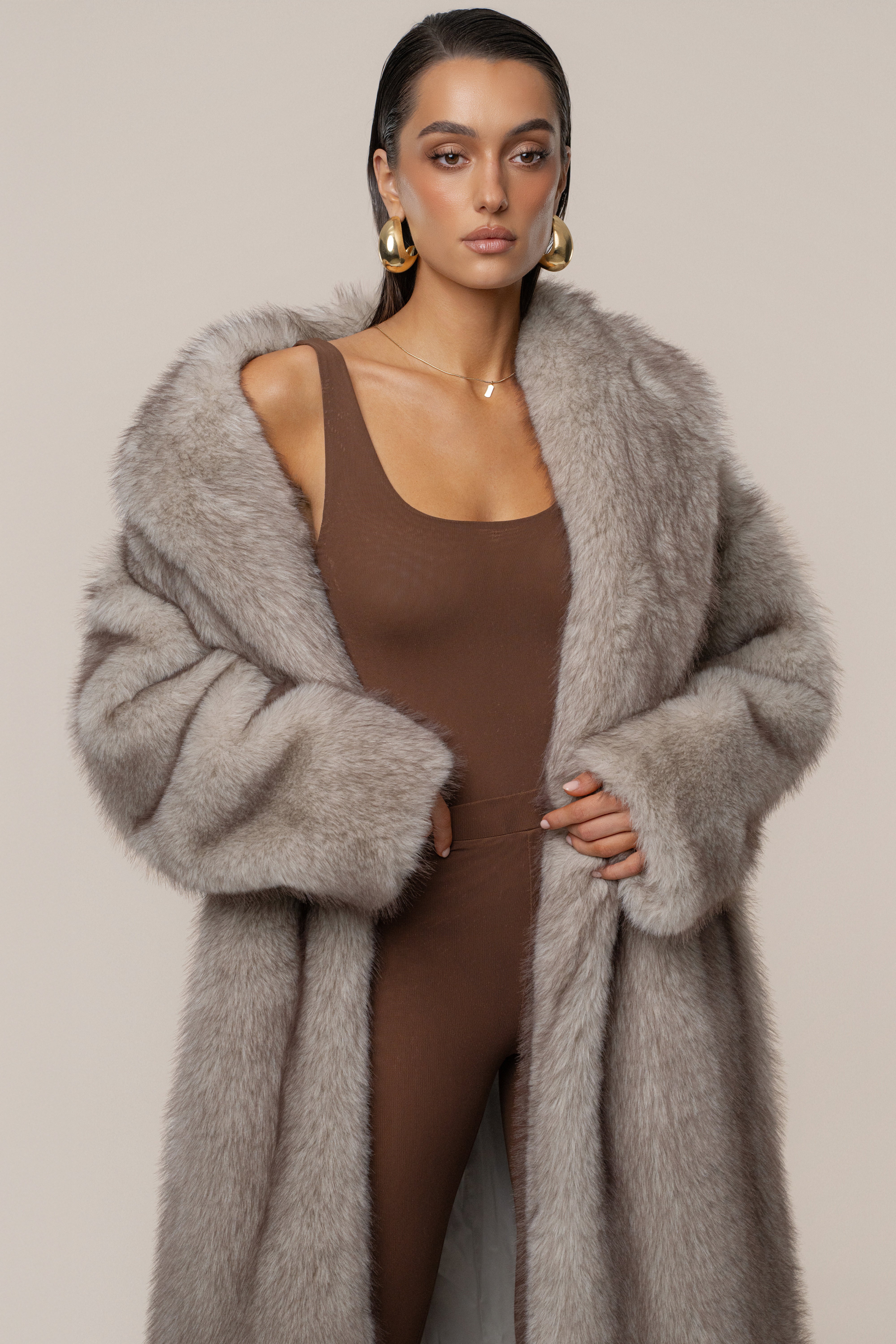 Ivory/Brown Aspen Days Faux Fur Coat