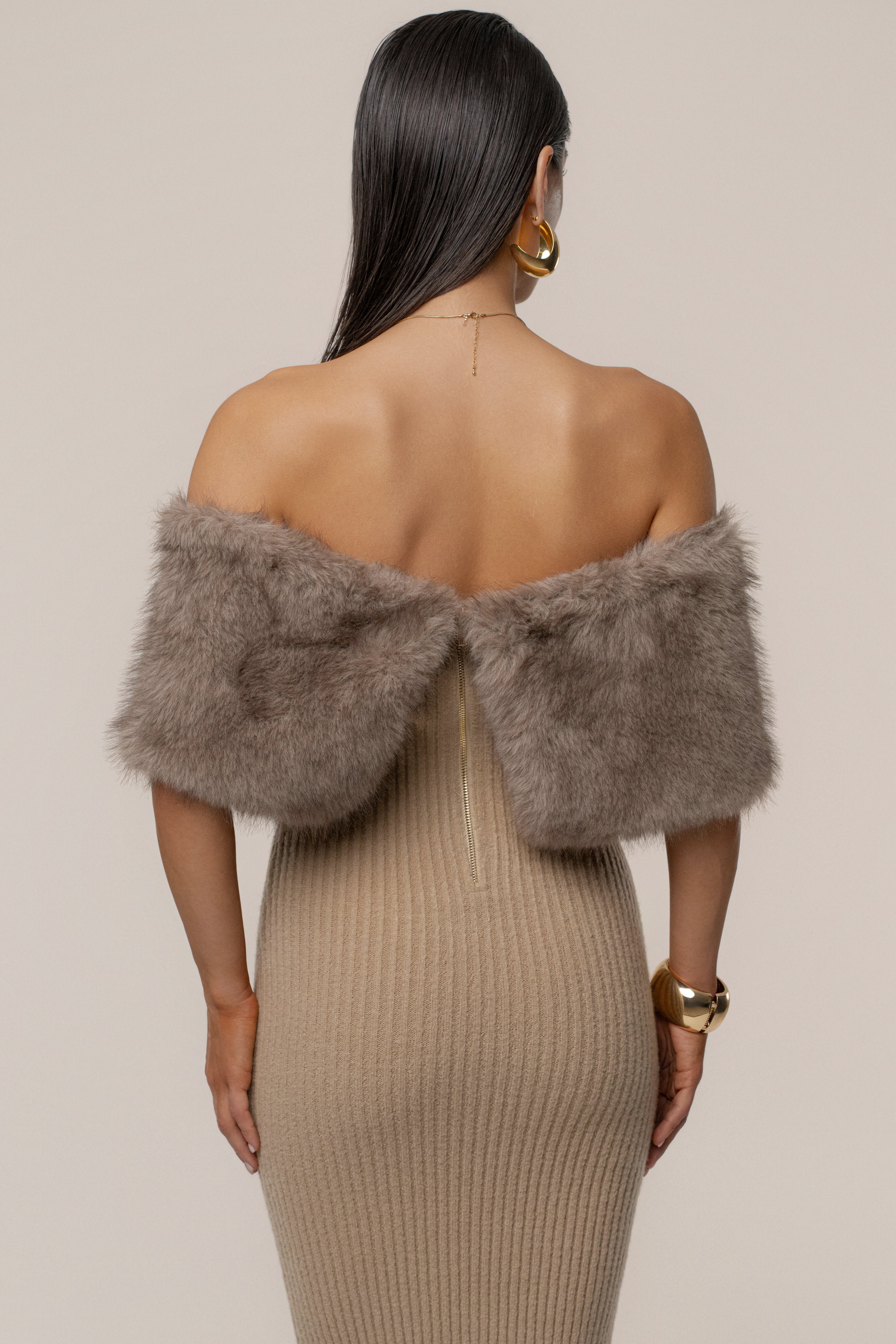 PRE-ORDER Chocolate Aspen Hour Faux Fur Dress
