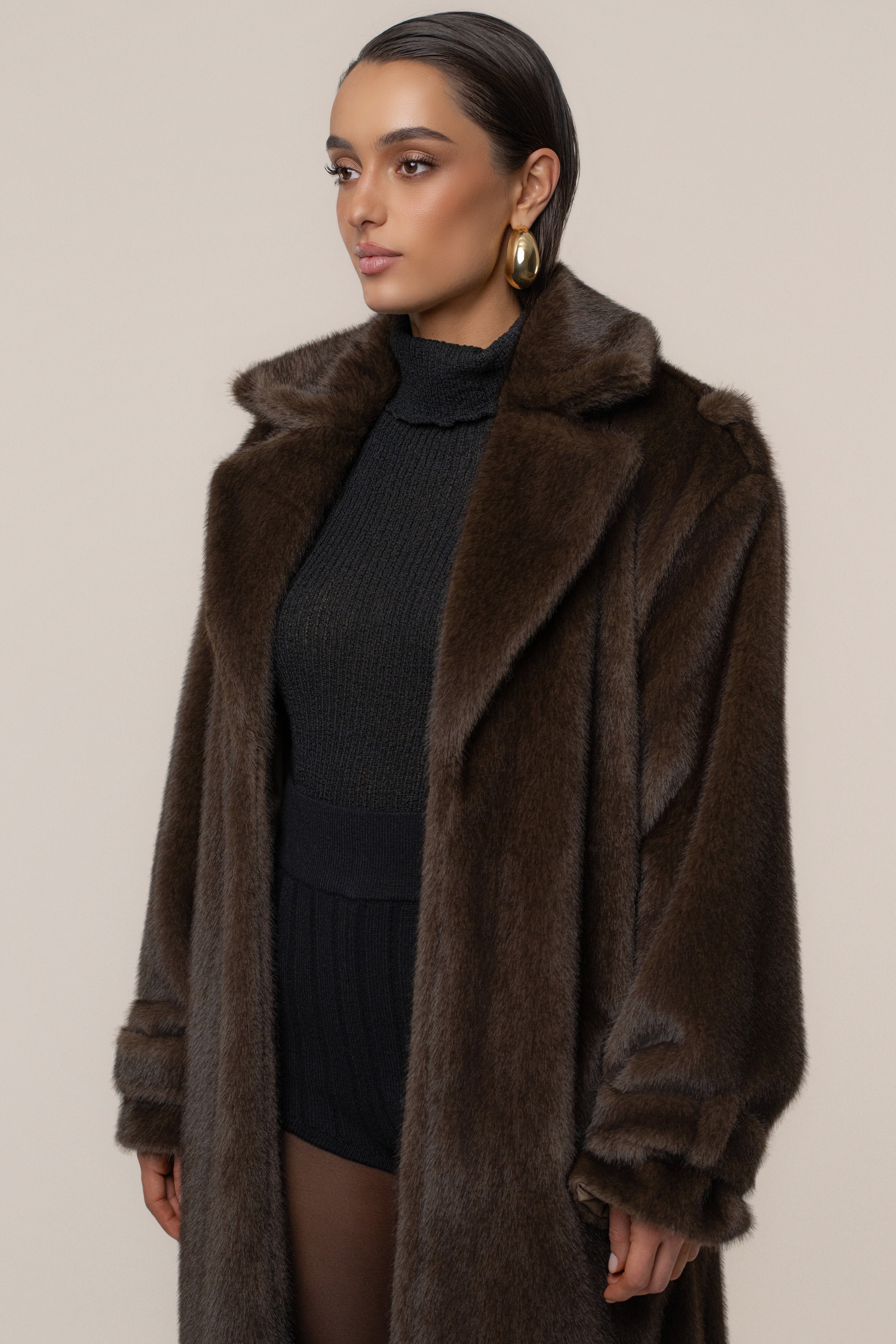 Brown Uptown Faux Fur Coat