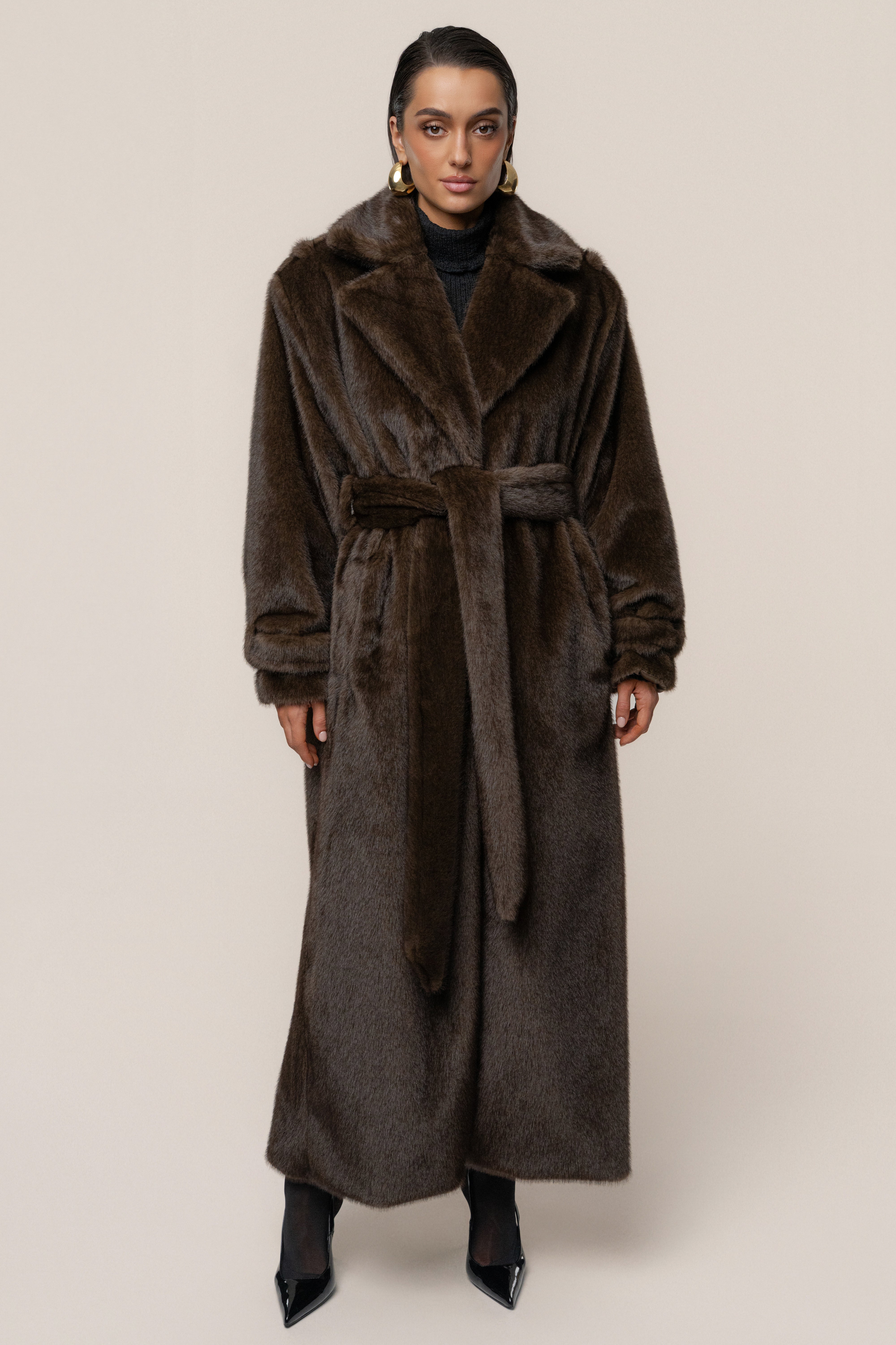 Brown Uptown Faux Fur Coat