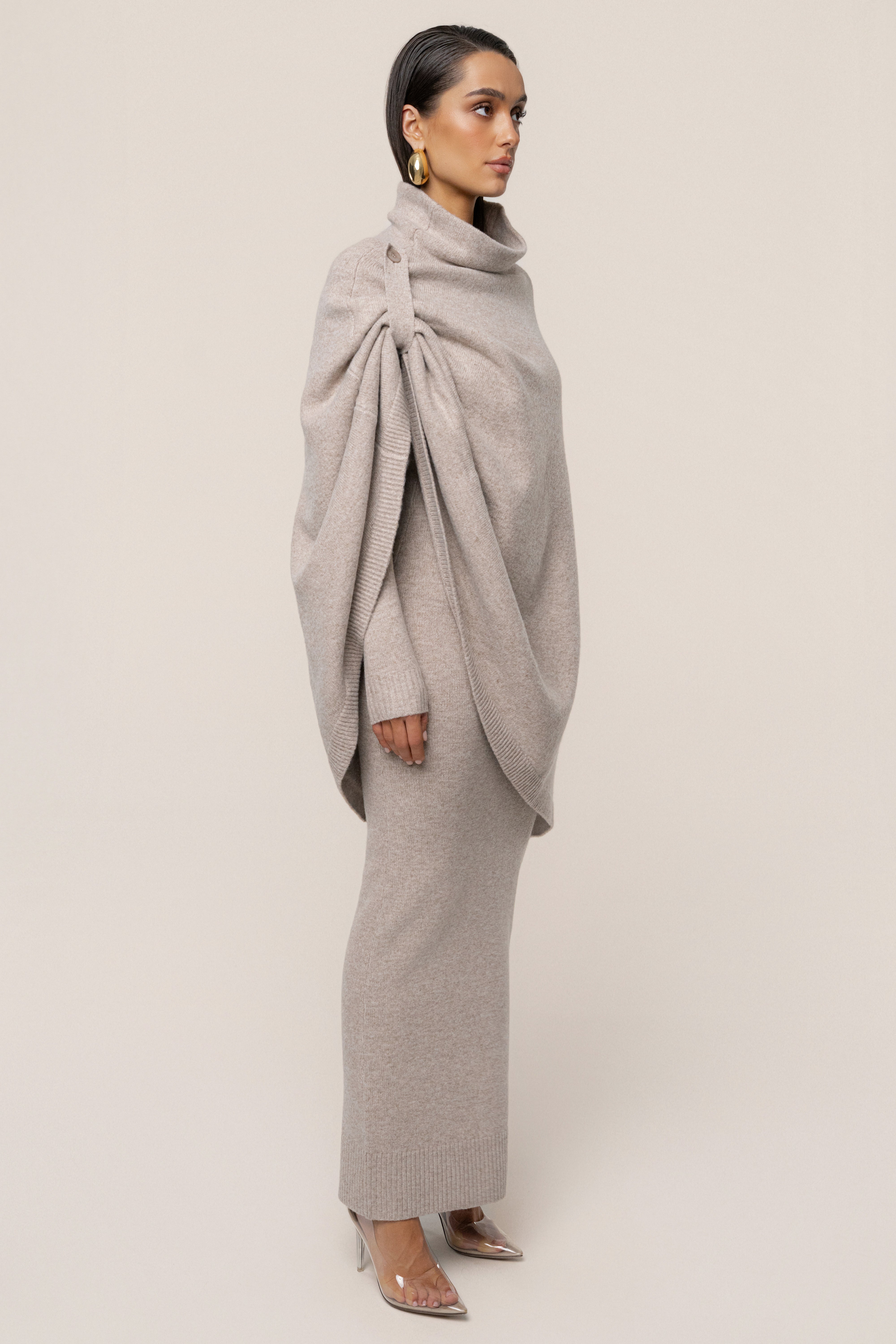 Beige Lodge Bound Turtleneck Shawl