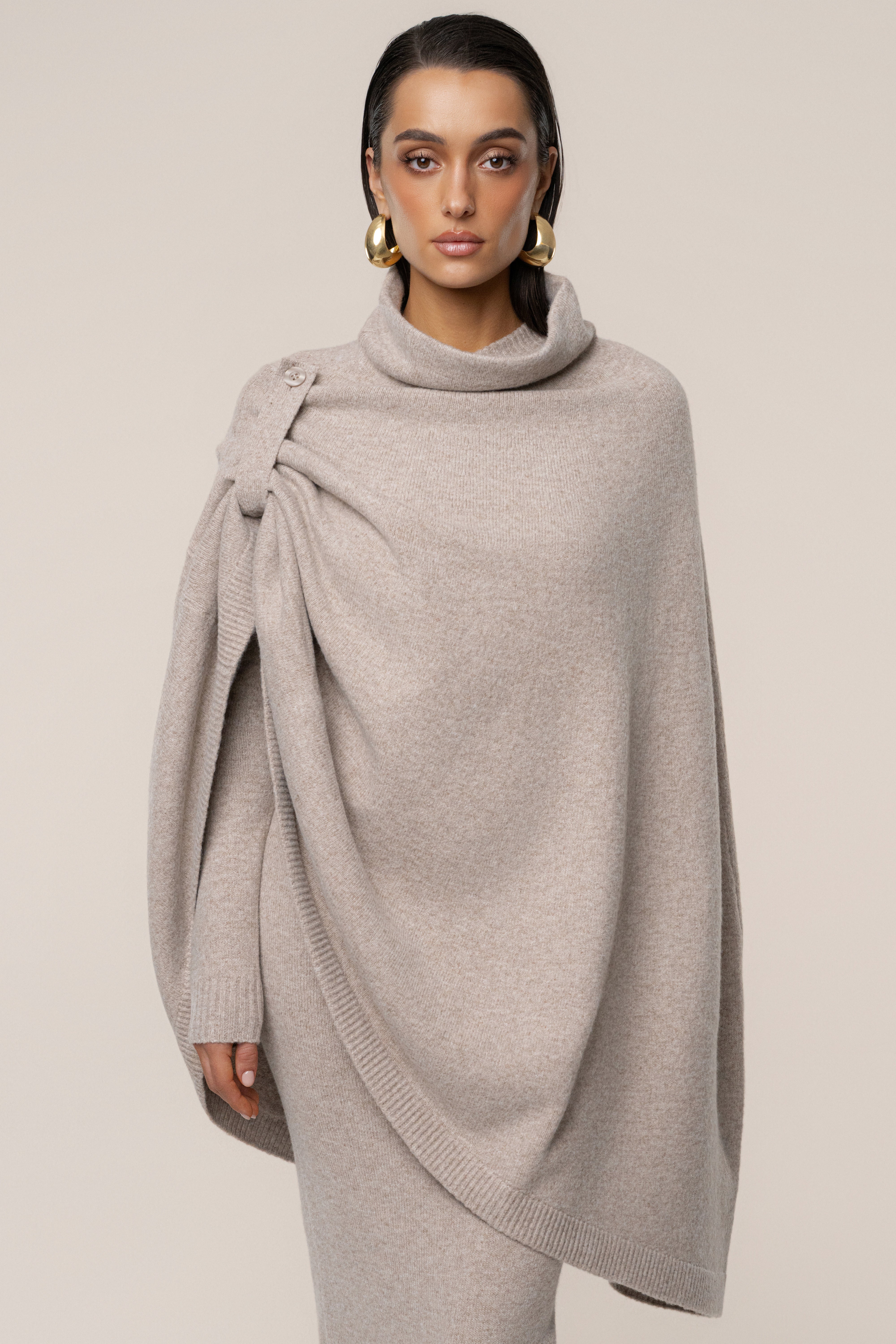 Beige Lodge Bound Turtleneck Shawl