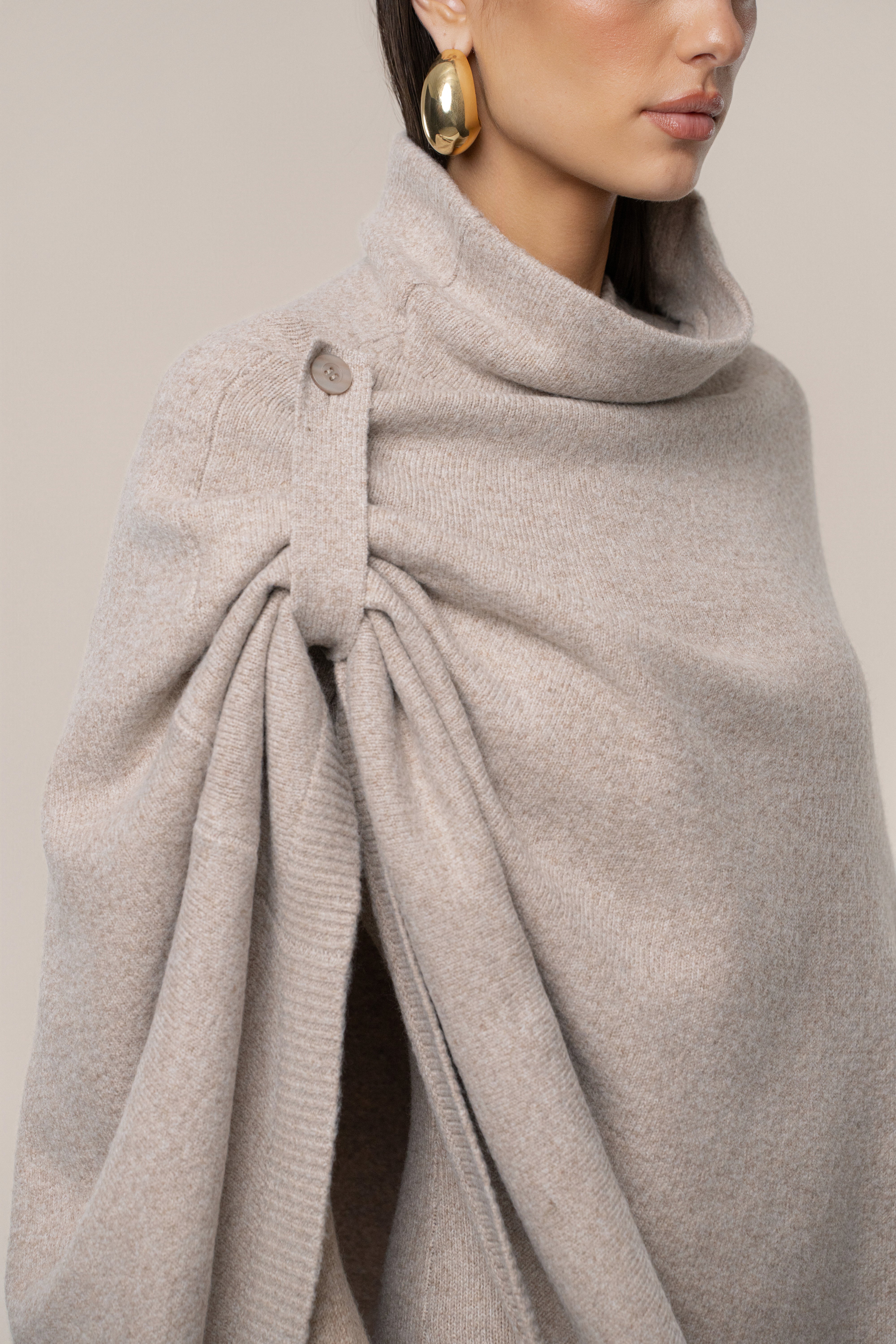 Beige Lodge Bound Turtleneck Shawl