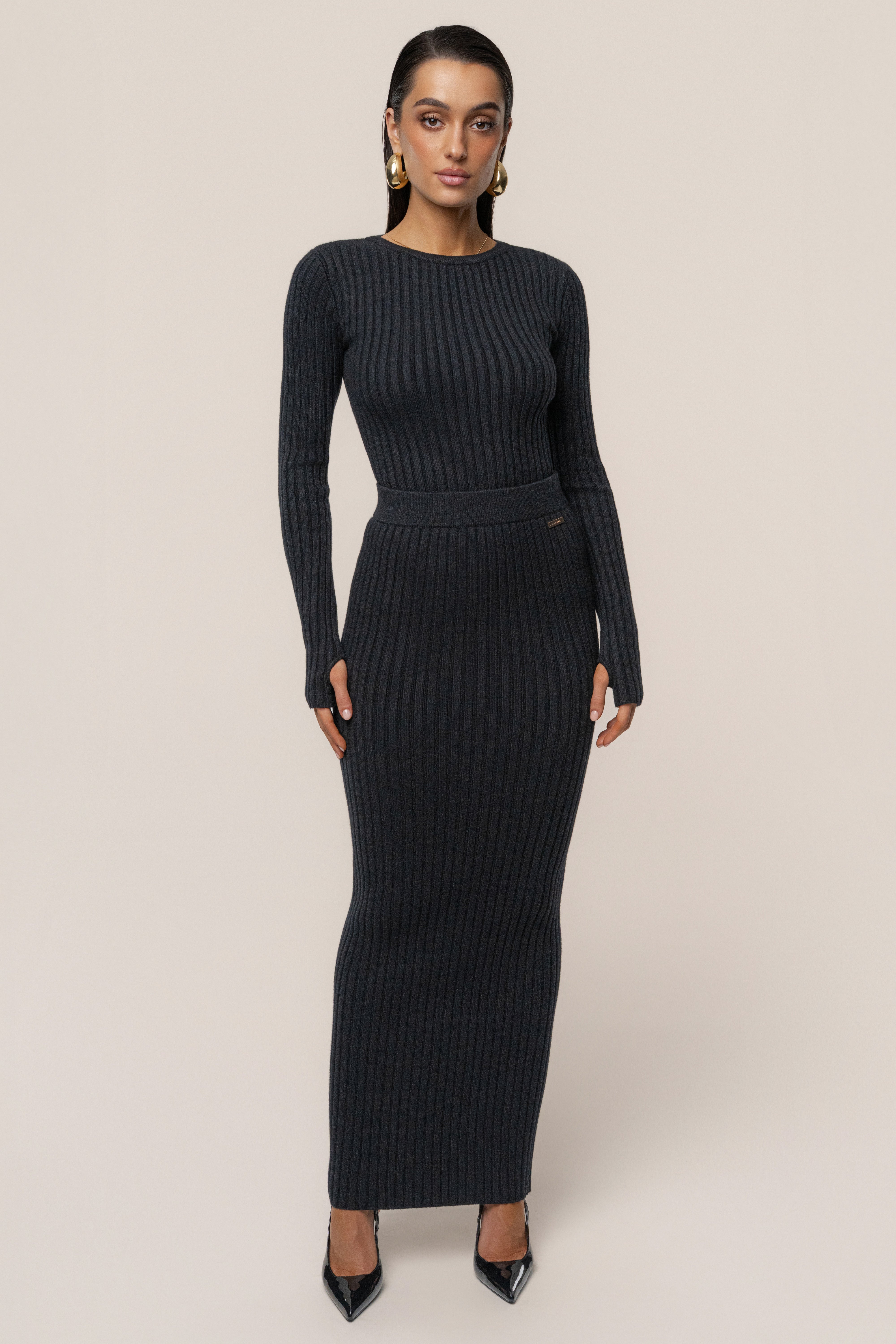 Black Soft Reset Ribbed Skirt