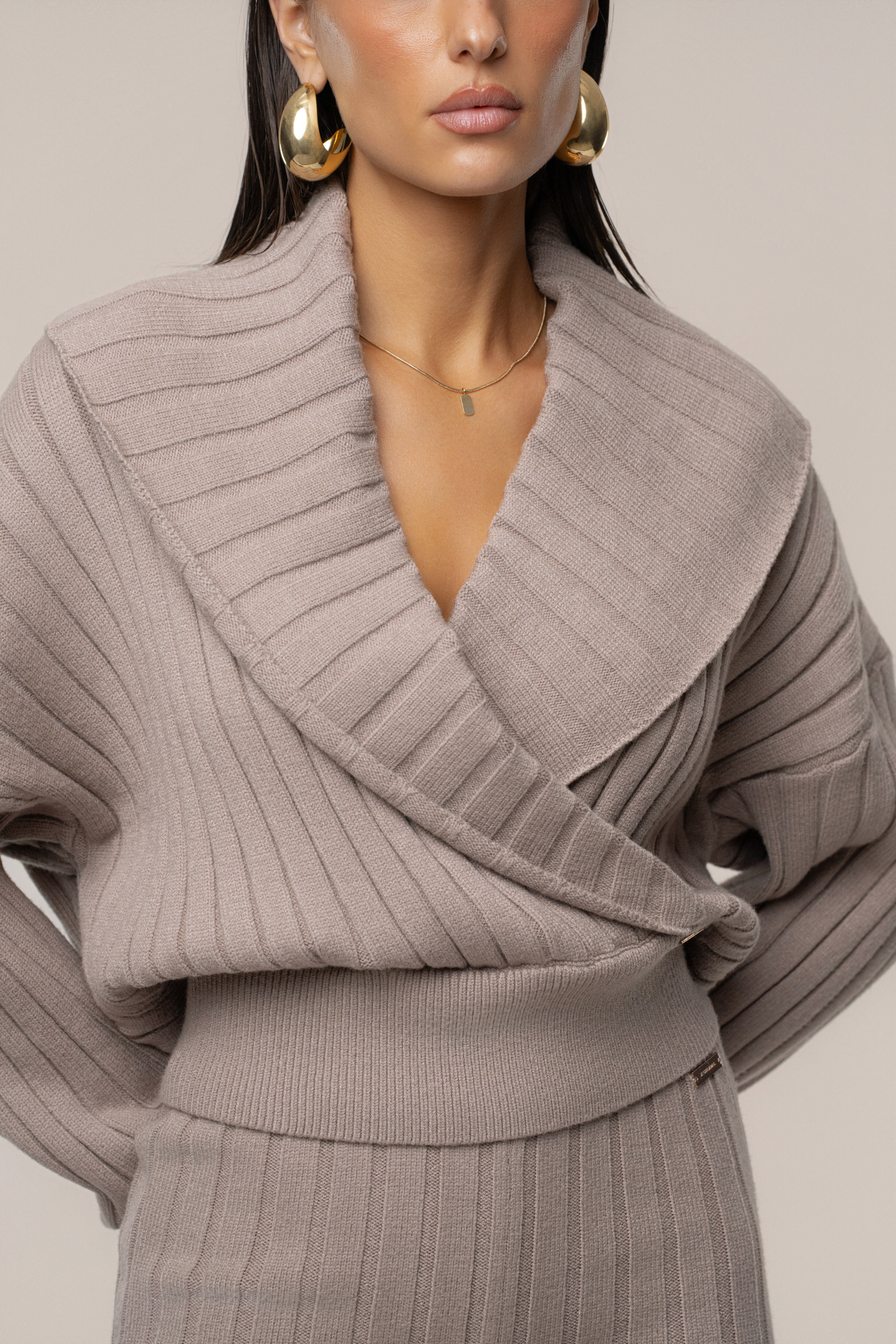 Taupe Ease Forward Knit Top - JLUXLABEL