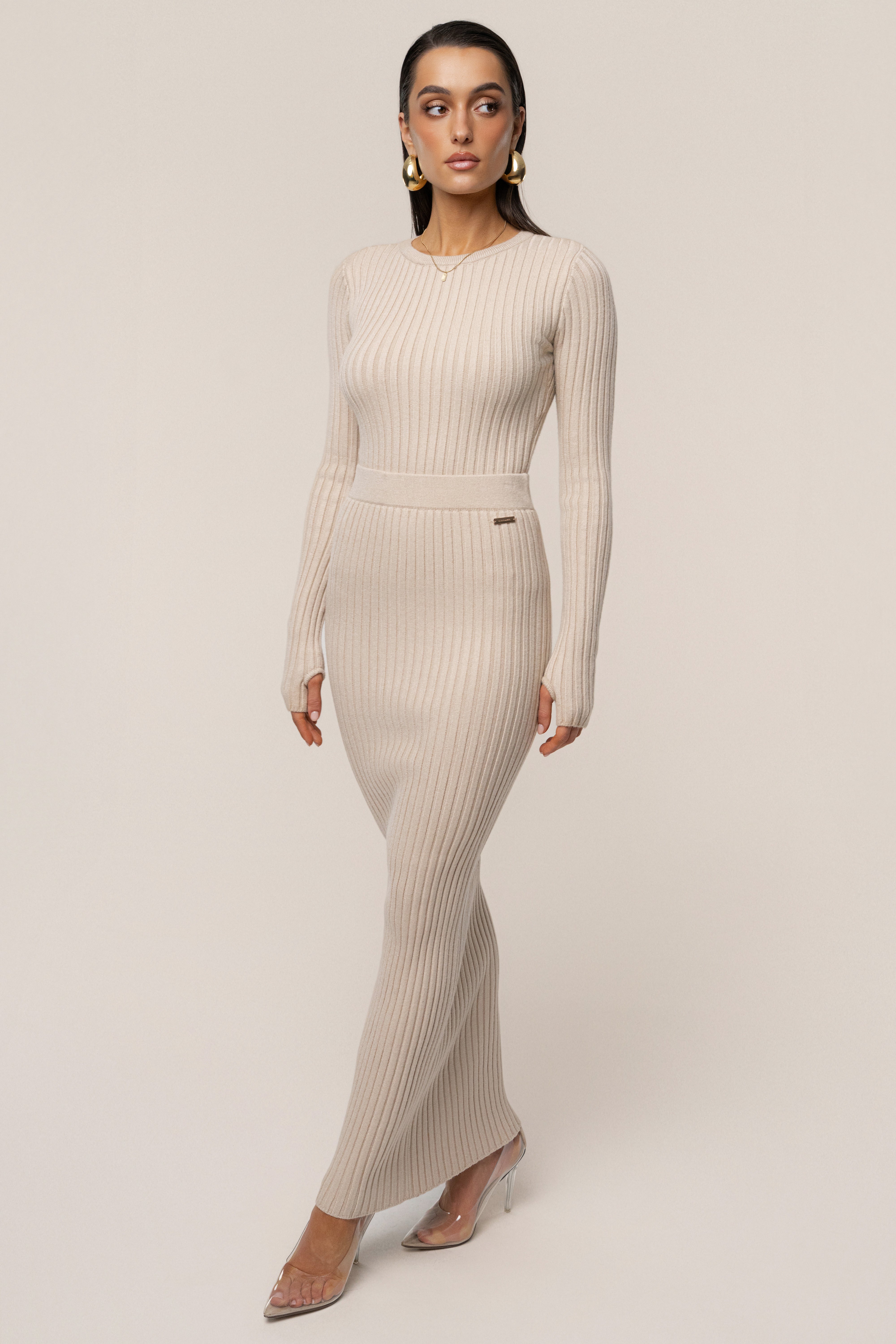 Stone Soft Reset Ribbed Skirt