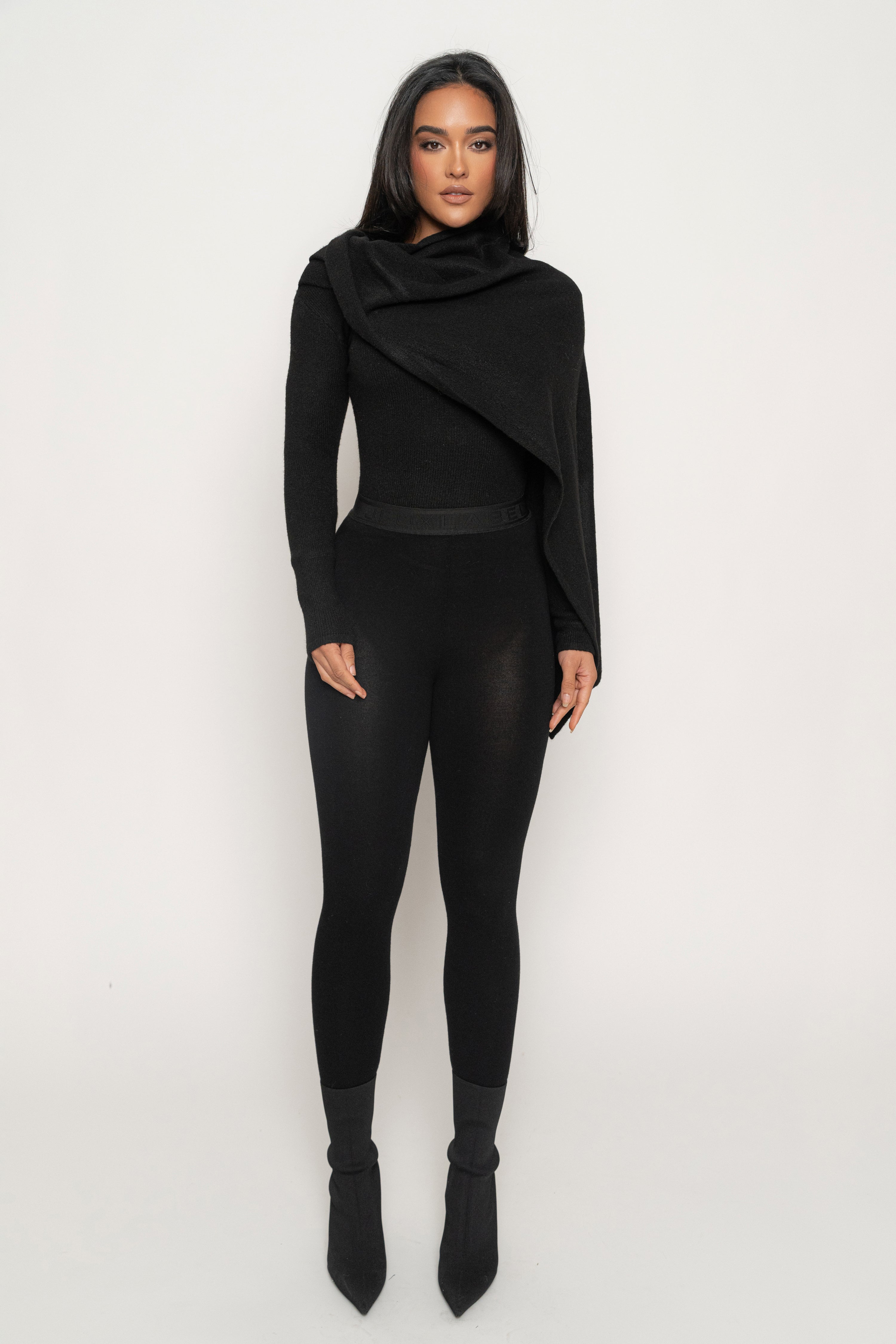 Black Ribbed Scarf Top - JLUXLABEL