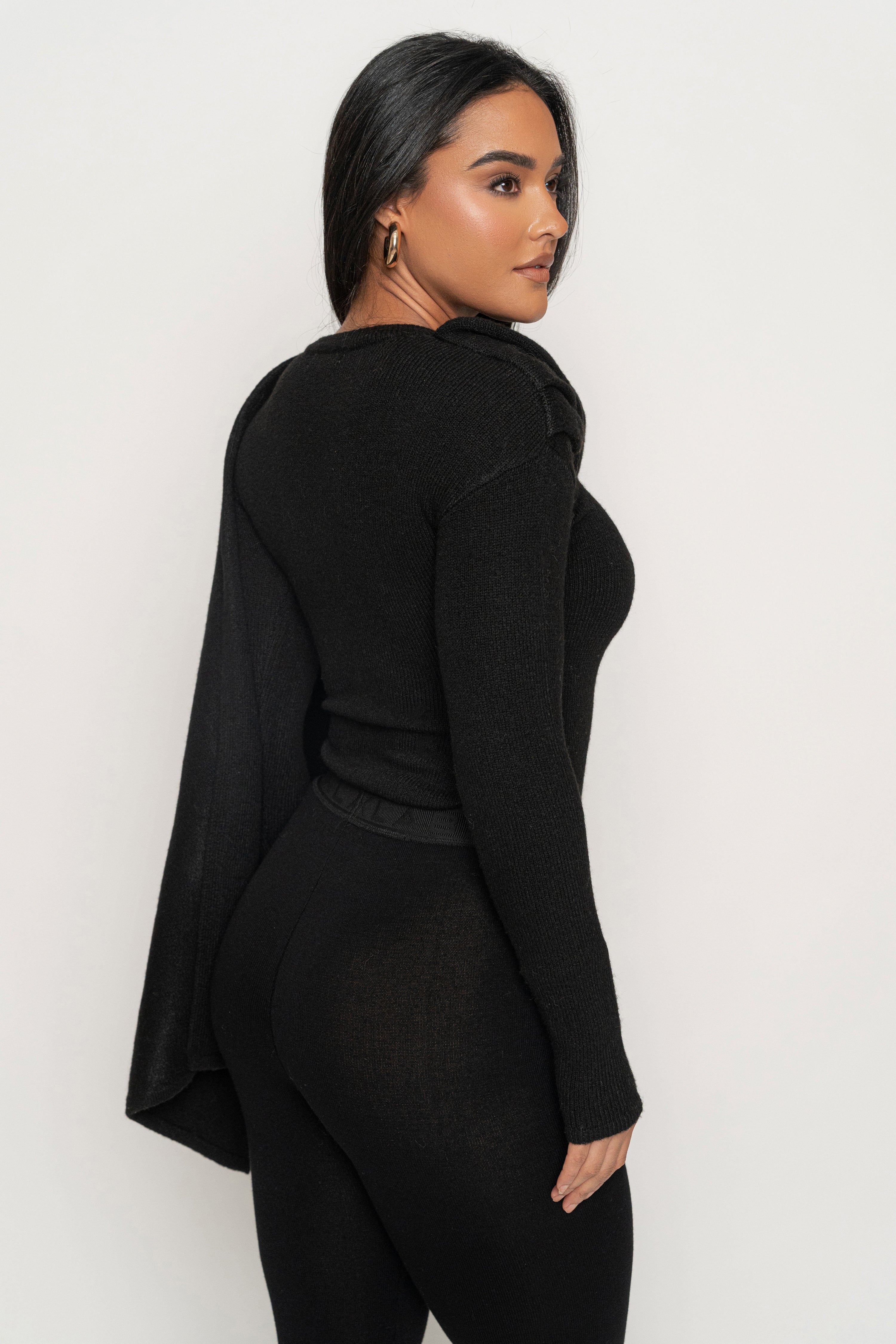 Black Ribbed Scarf Top - JLUXLABEL