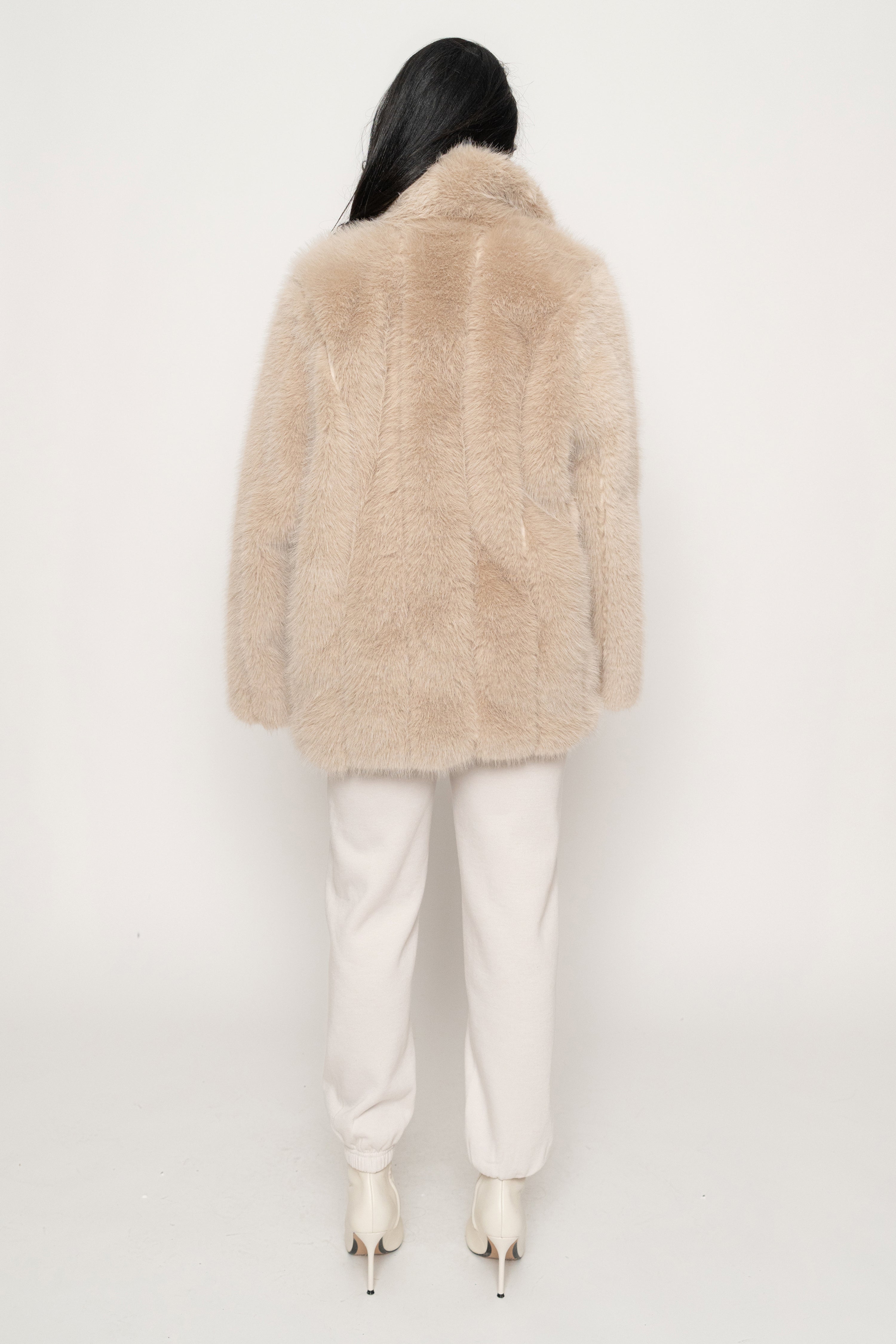 Beige Cropped Manhattan Faux Fur Coat - JLUXLABEL