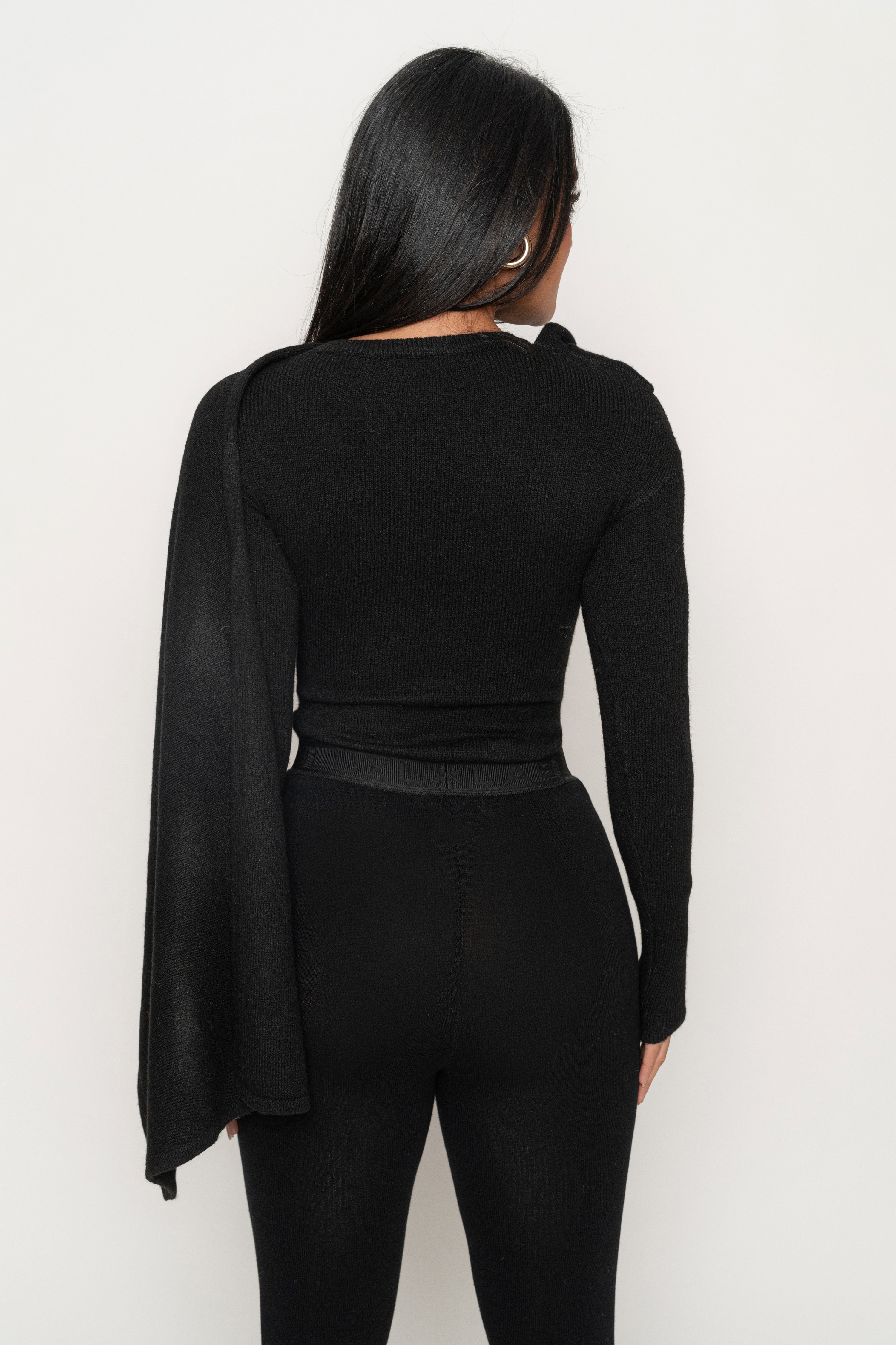 Black Ribbed Scarf Top - JLUXLABEL