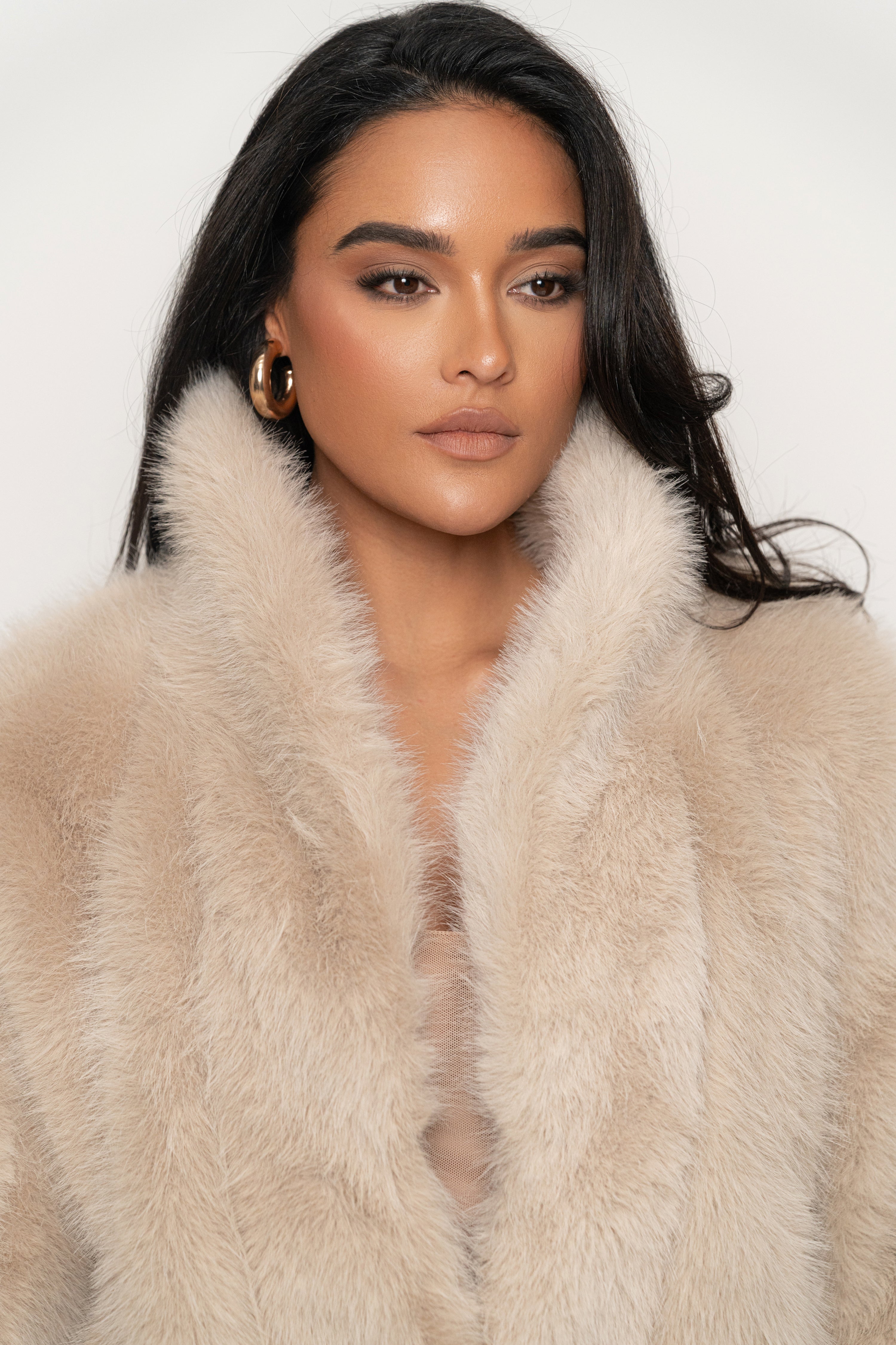 Beige Cropped Manhattan Faux Fur Coat - JLUXLABEL