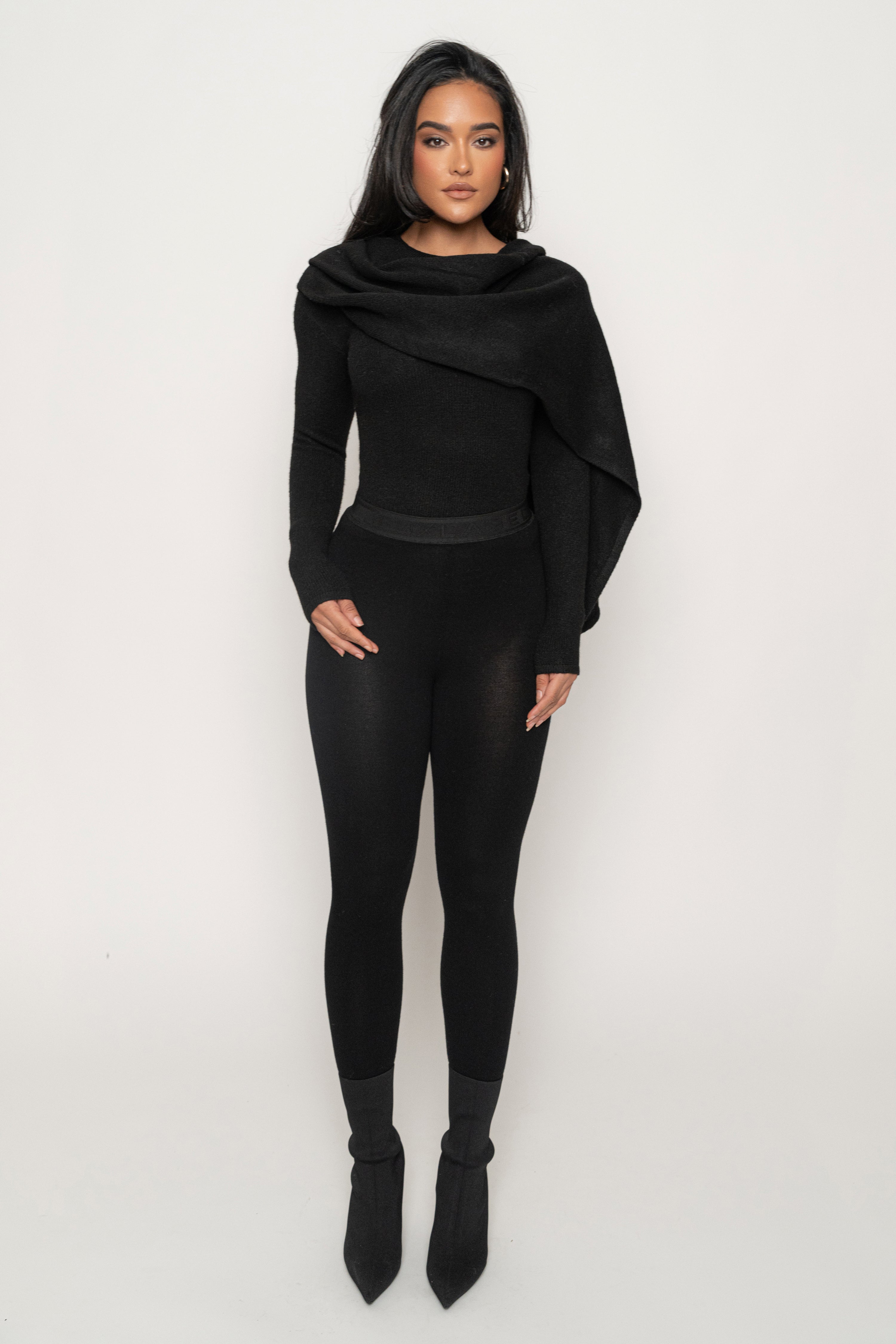 Black Ribbed Scarf Top - JLUXLABEL