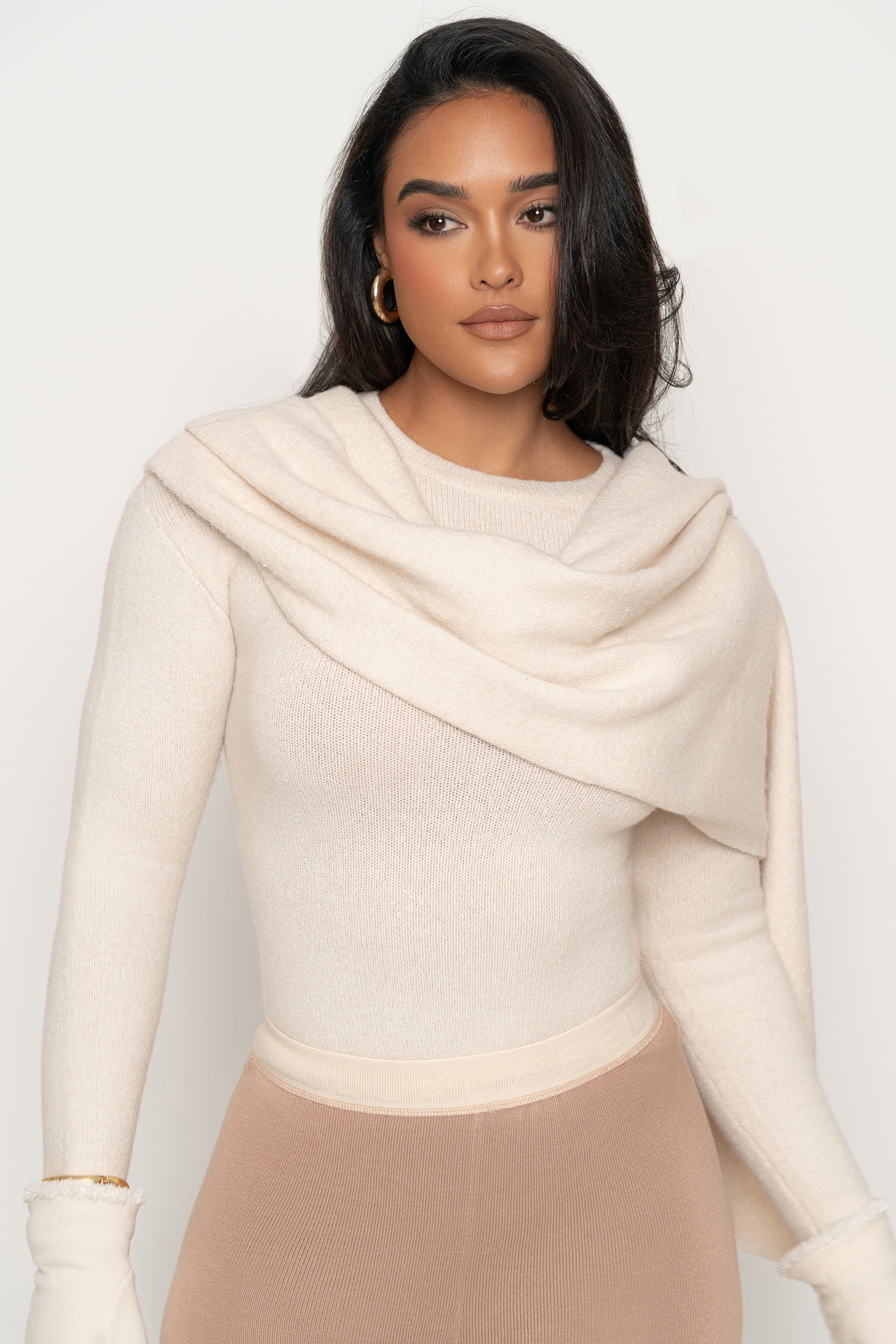 Milk Ribbed Scarf Top - JLUXLABEL