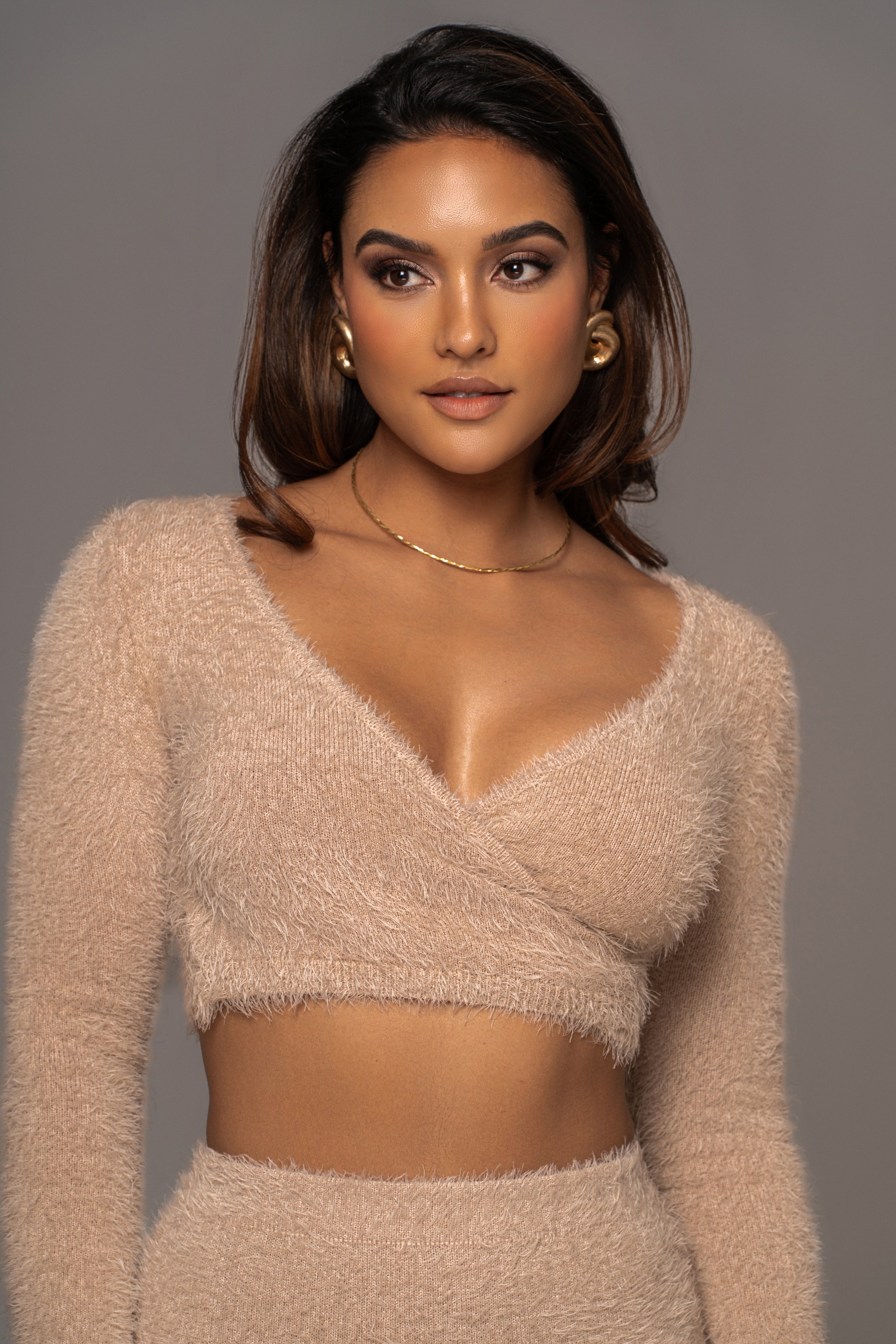 Beige Annette Sweater Knit Skirt Set - JLUXLABEL