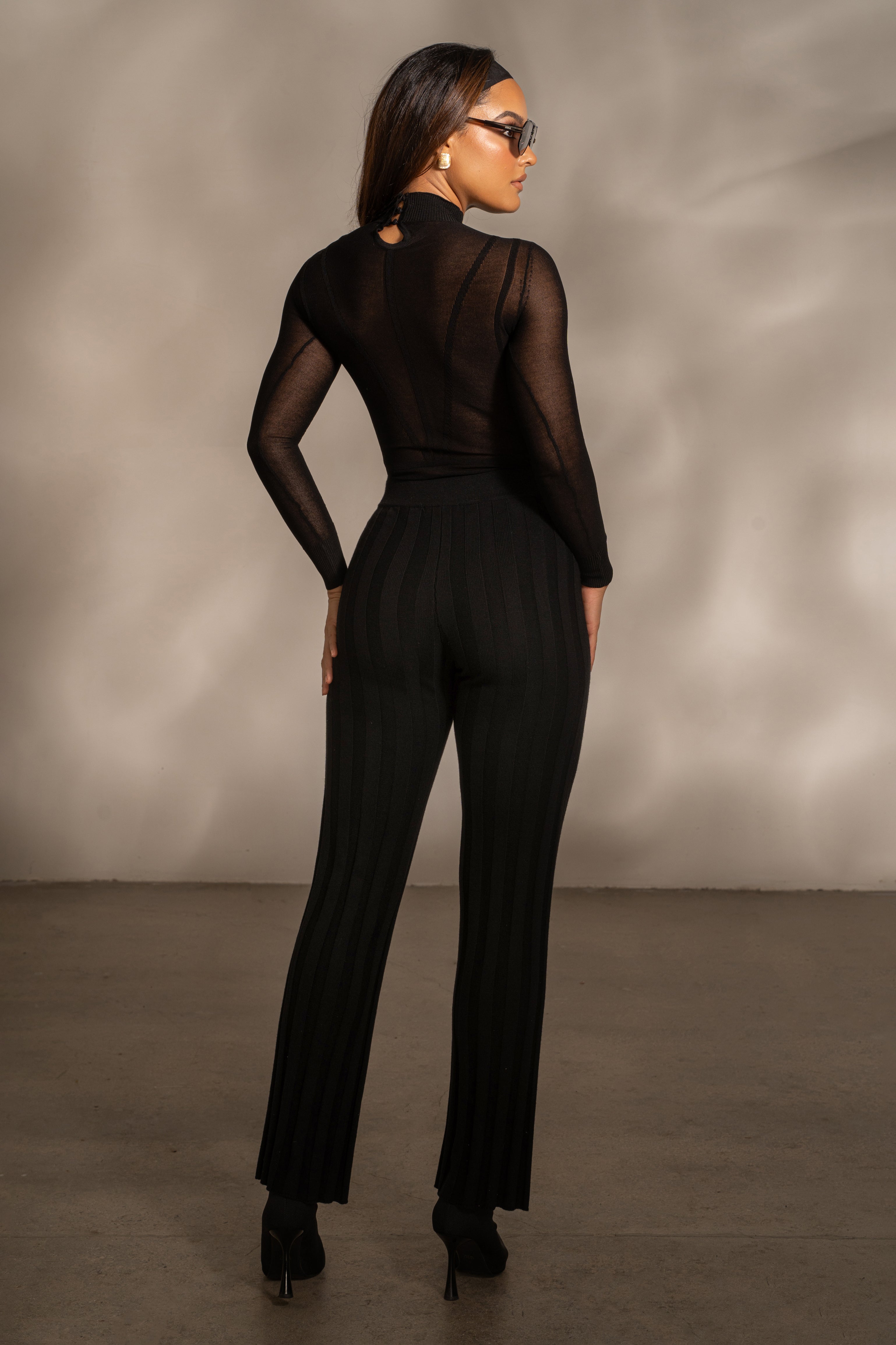 Black Darcey Ribbed Pants - JLUXLABEL