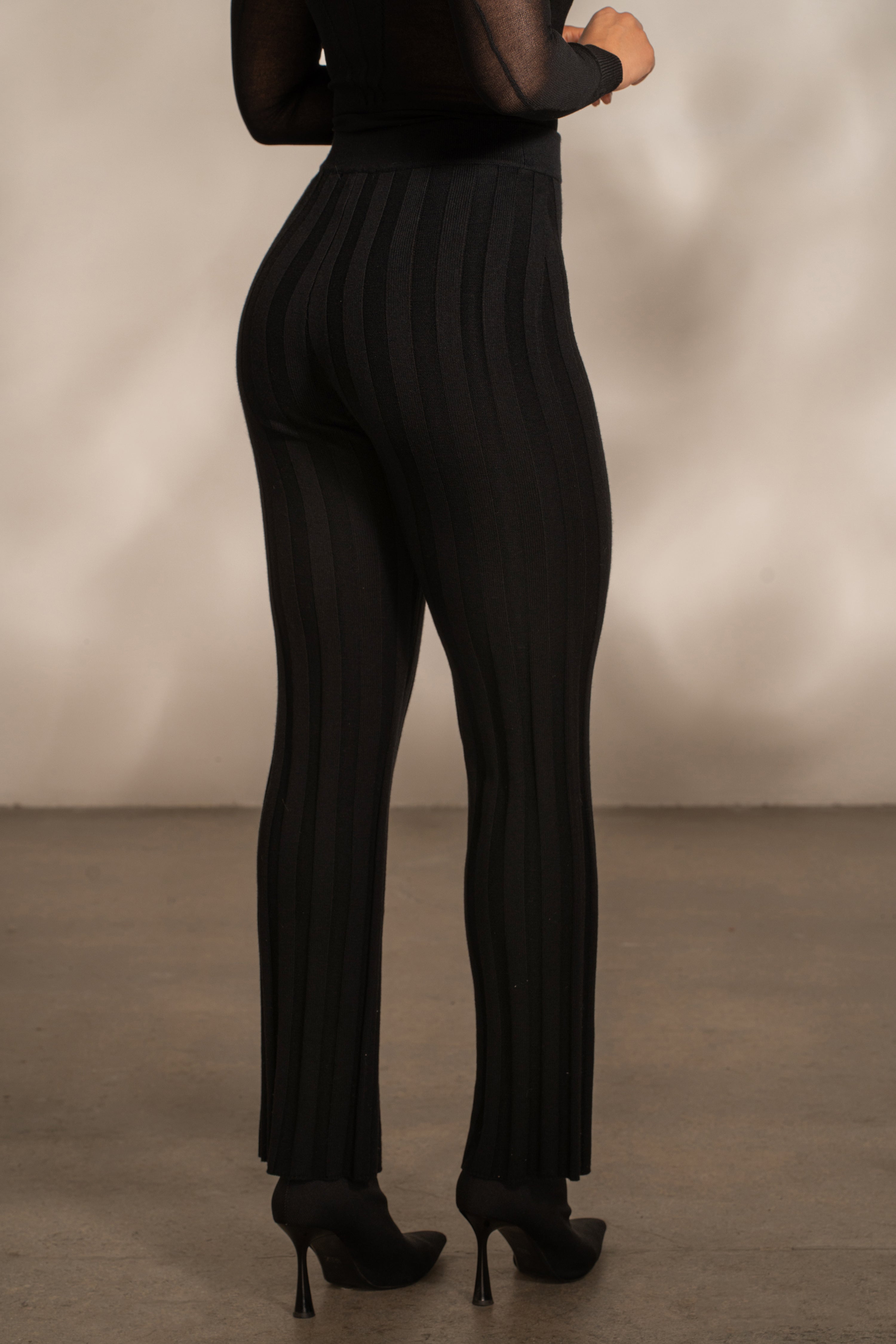 Black Darcey Ribbed Pants - JLUXLABEL