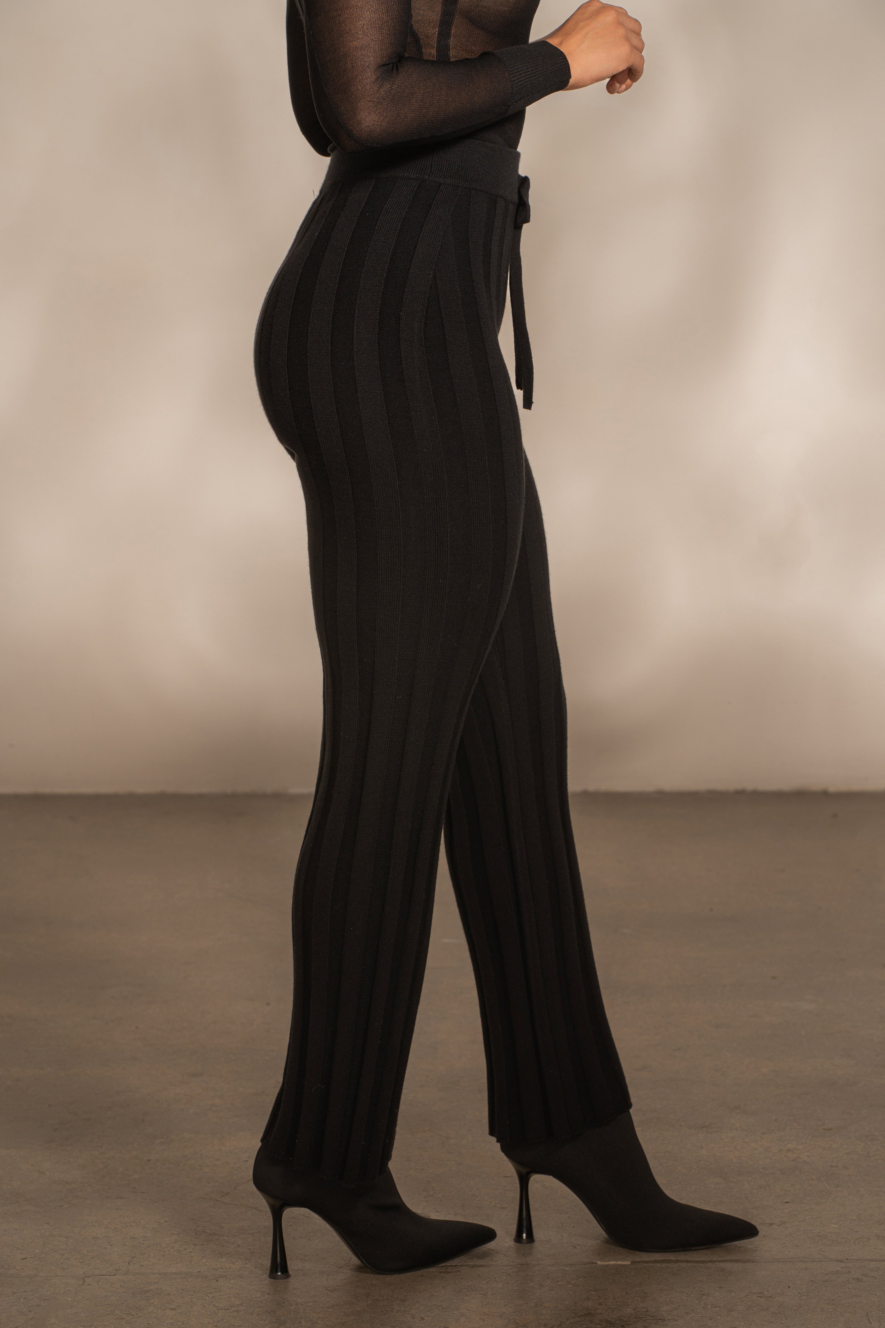 Black Darcey Ribbed Pants - JLUXLABEL