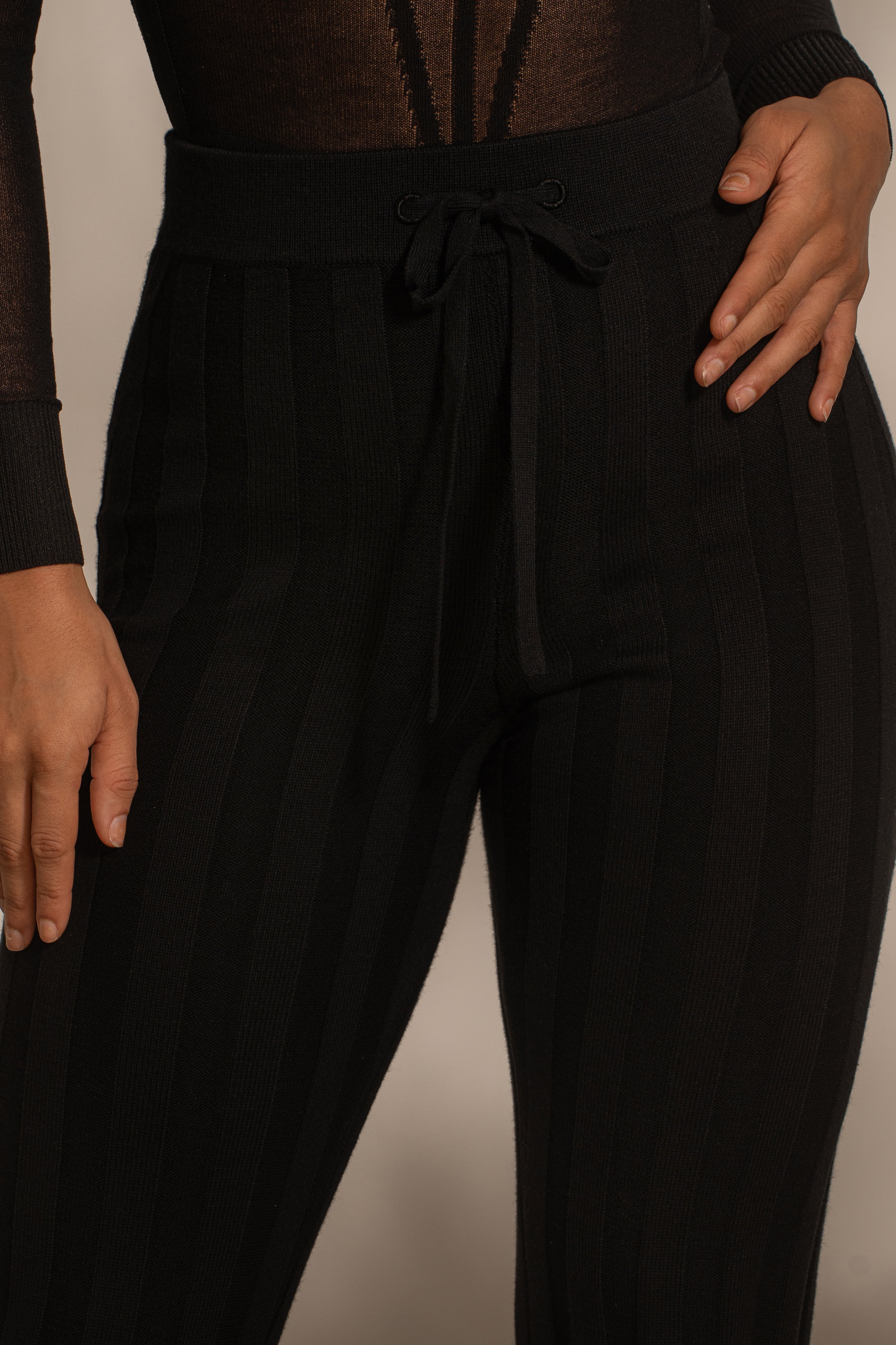 Black Darcey Ribbed Pants - JLUXLABEL