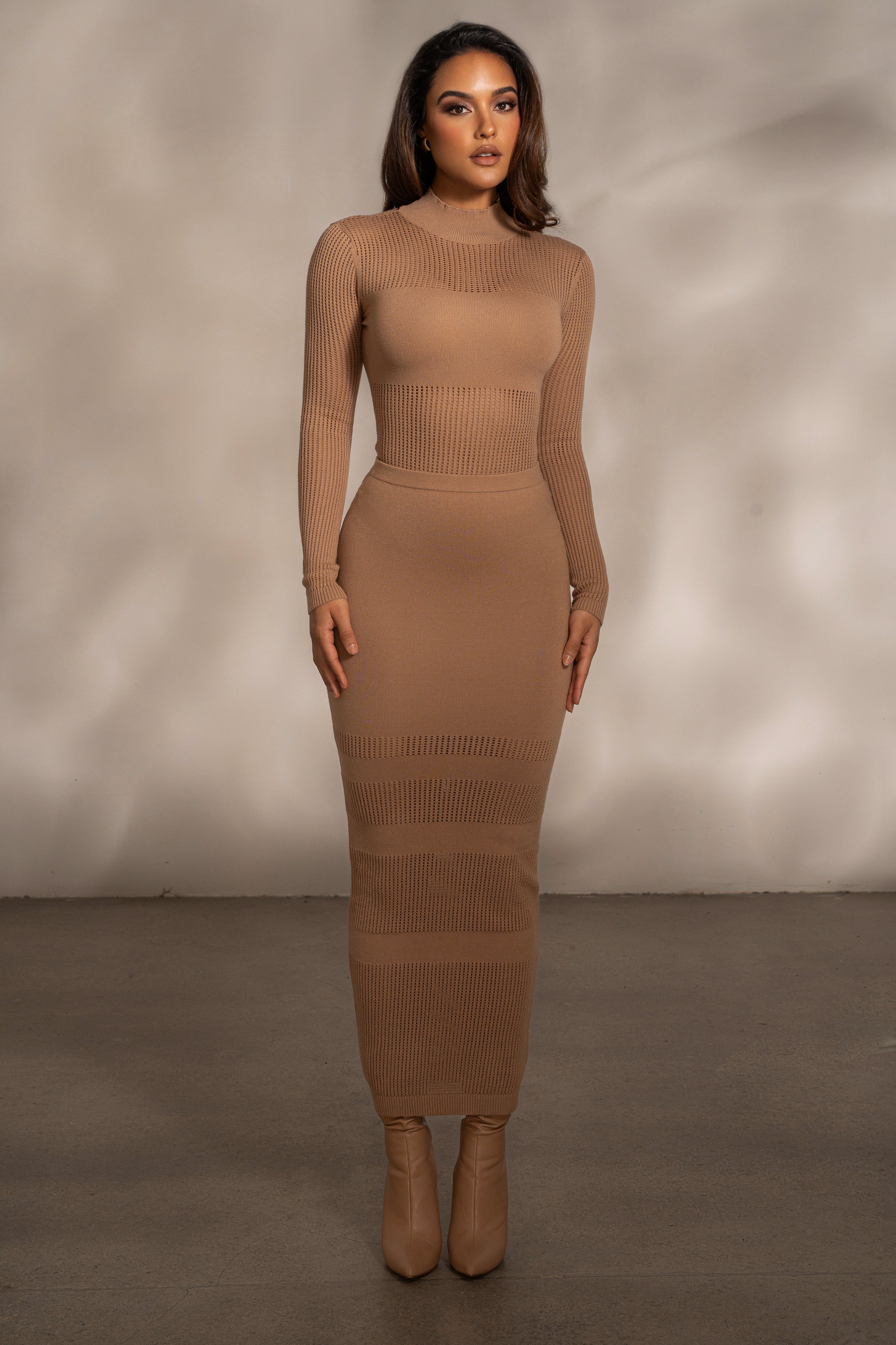 Tan Lina Knit Maxi Skirt - JLUXLABEL