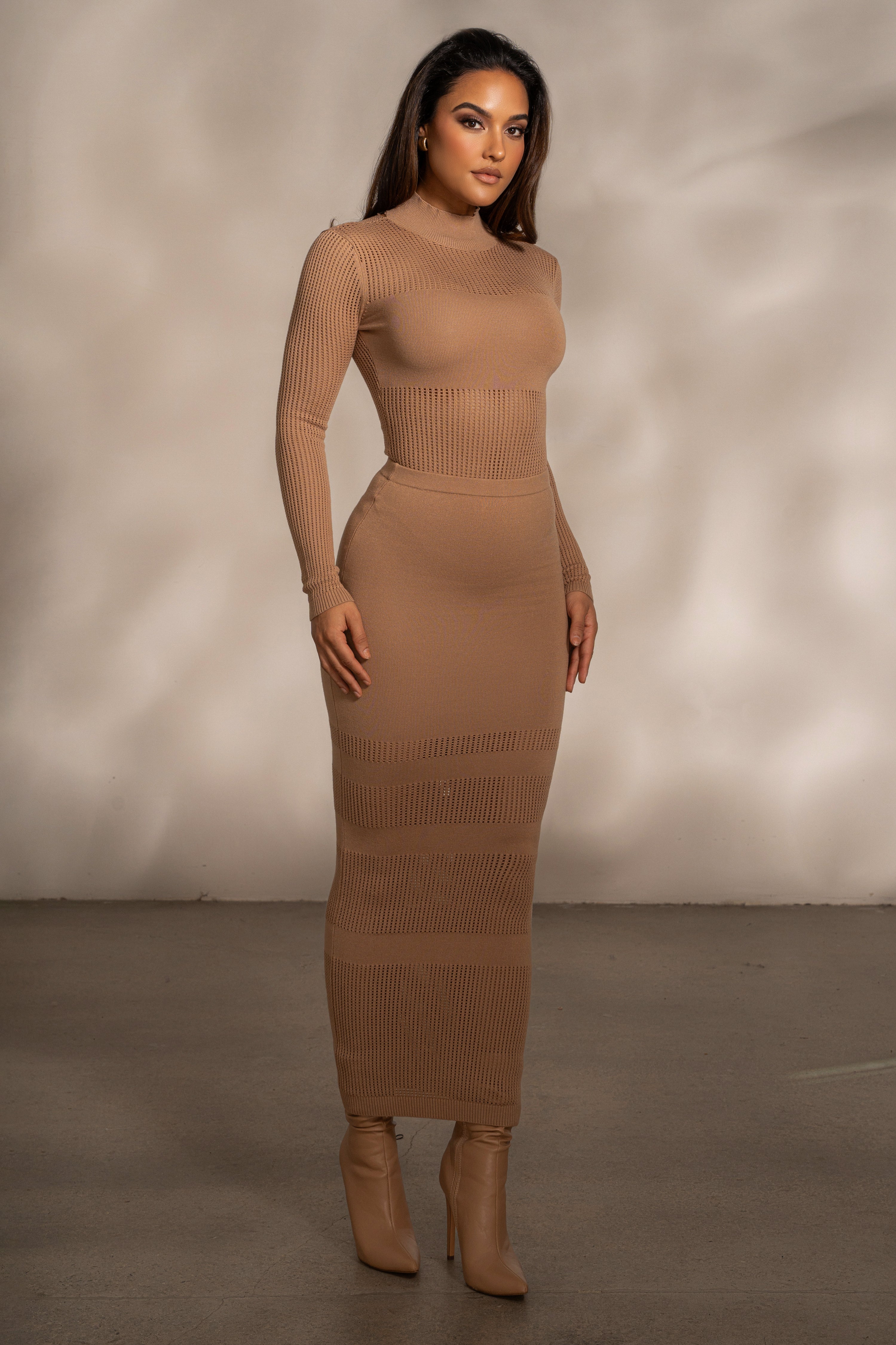 Tan Lina Knit Maxi Skirt - JLUXLABEL