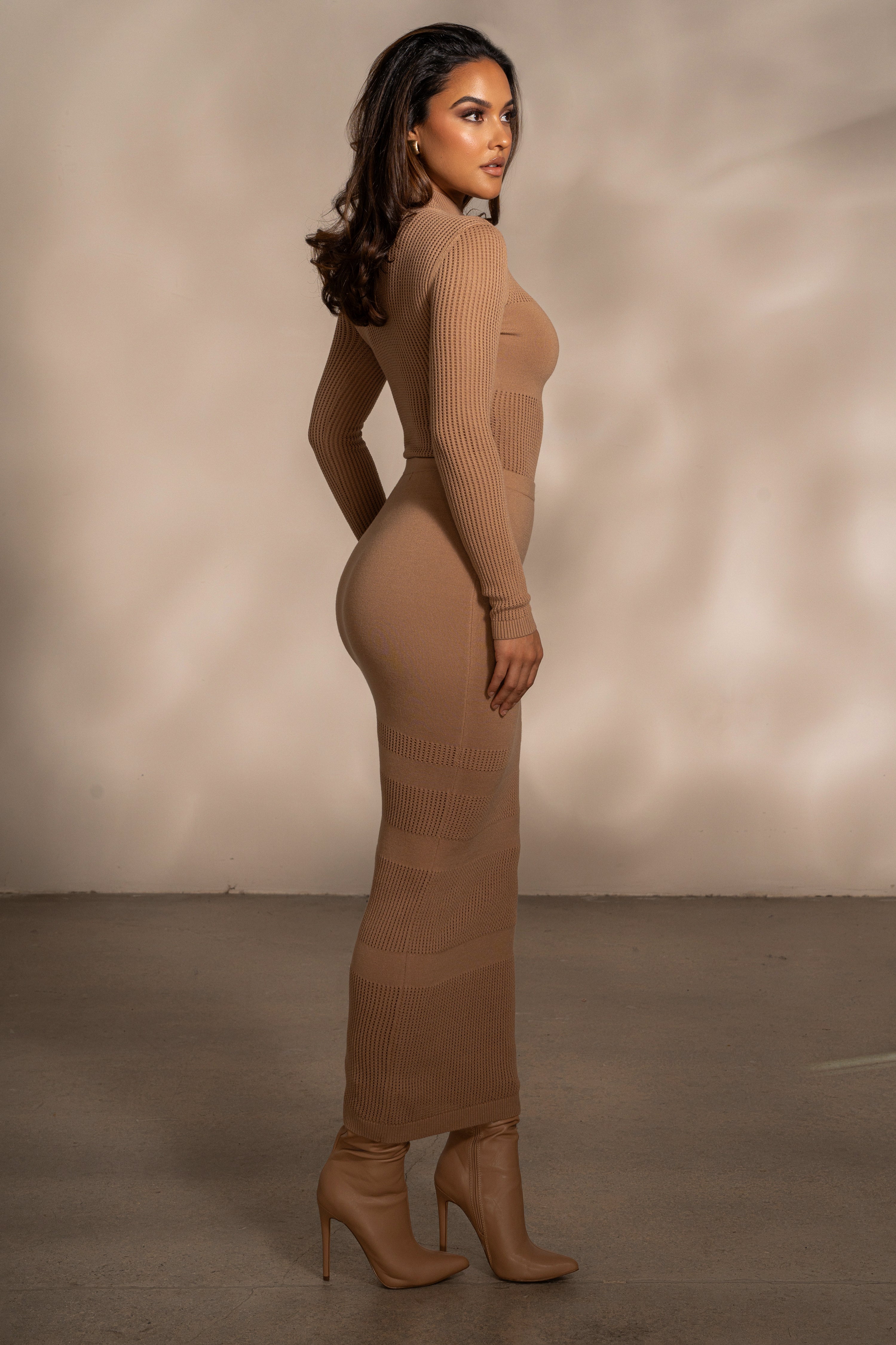 Tan Lina Knit Maxi Skirt - JLUXLABEL