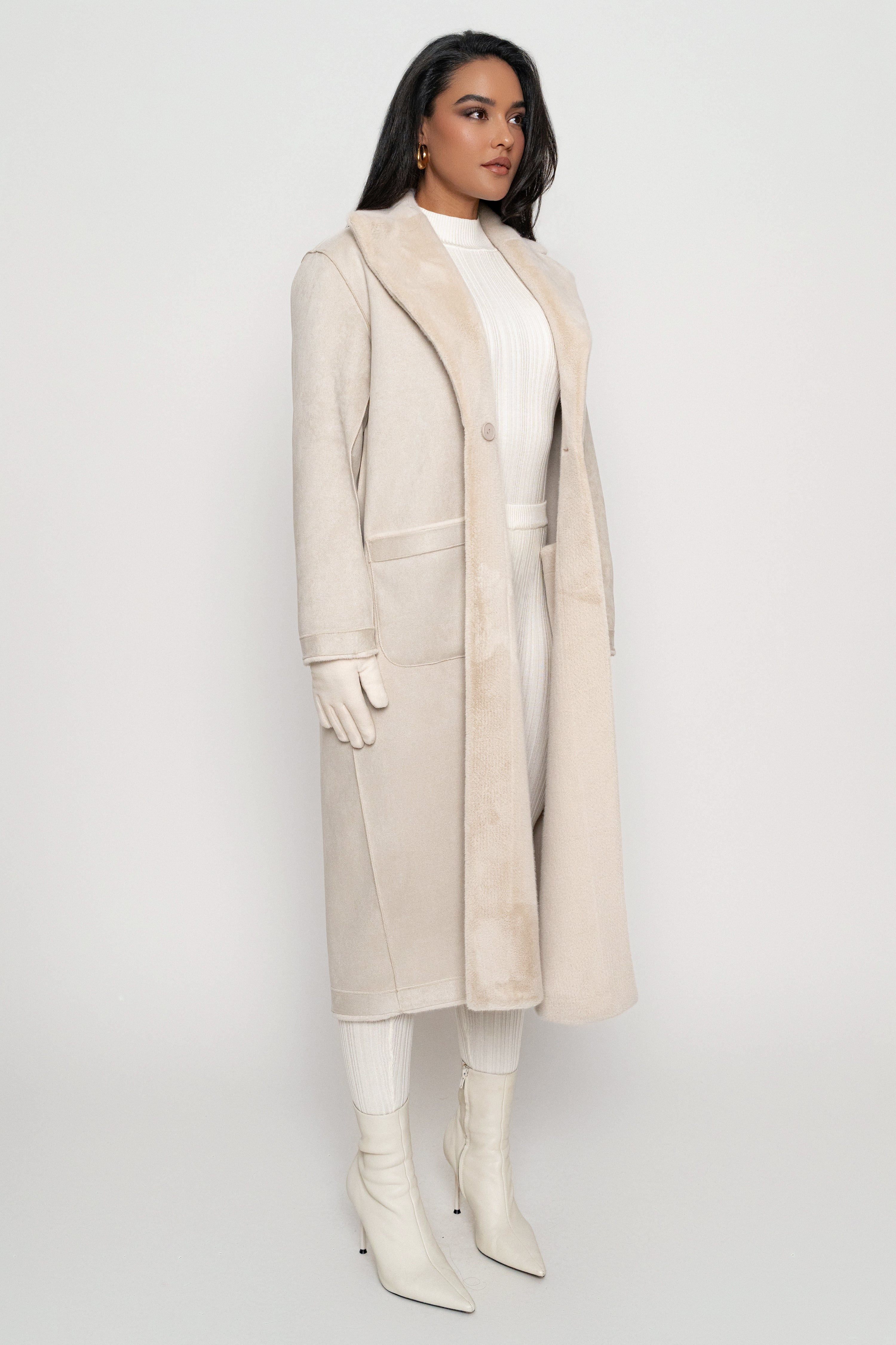Beige Thelma Reversible Suede Coat - JLUXLABEL