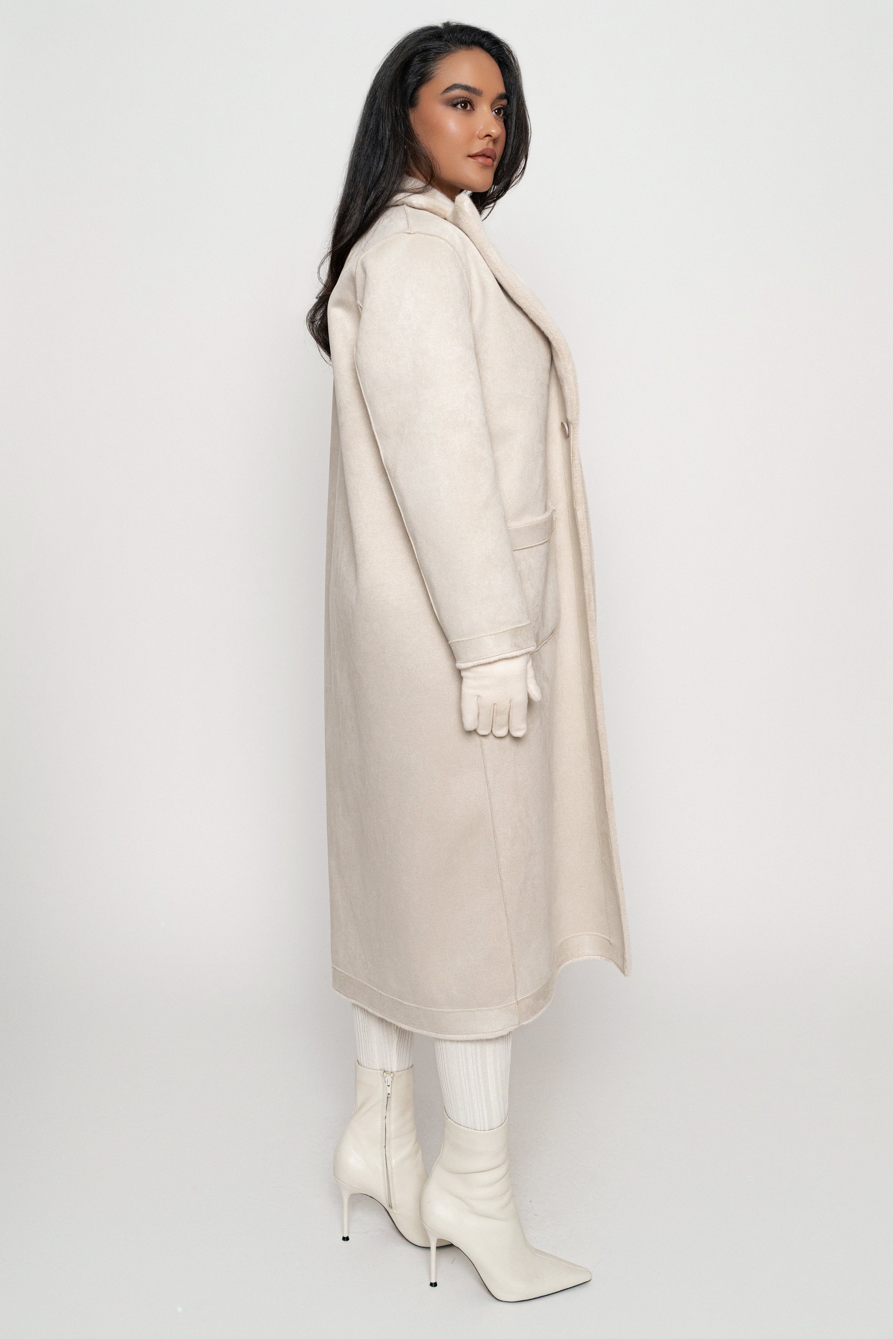 Beige Thelma Reversible Suede Coat - JLUXLABEL