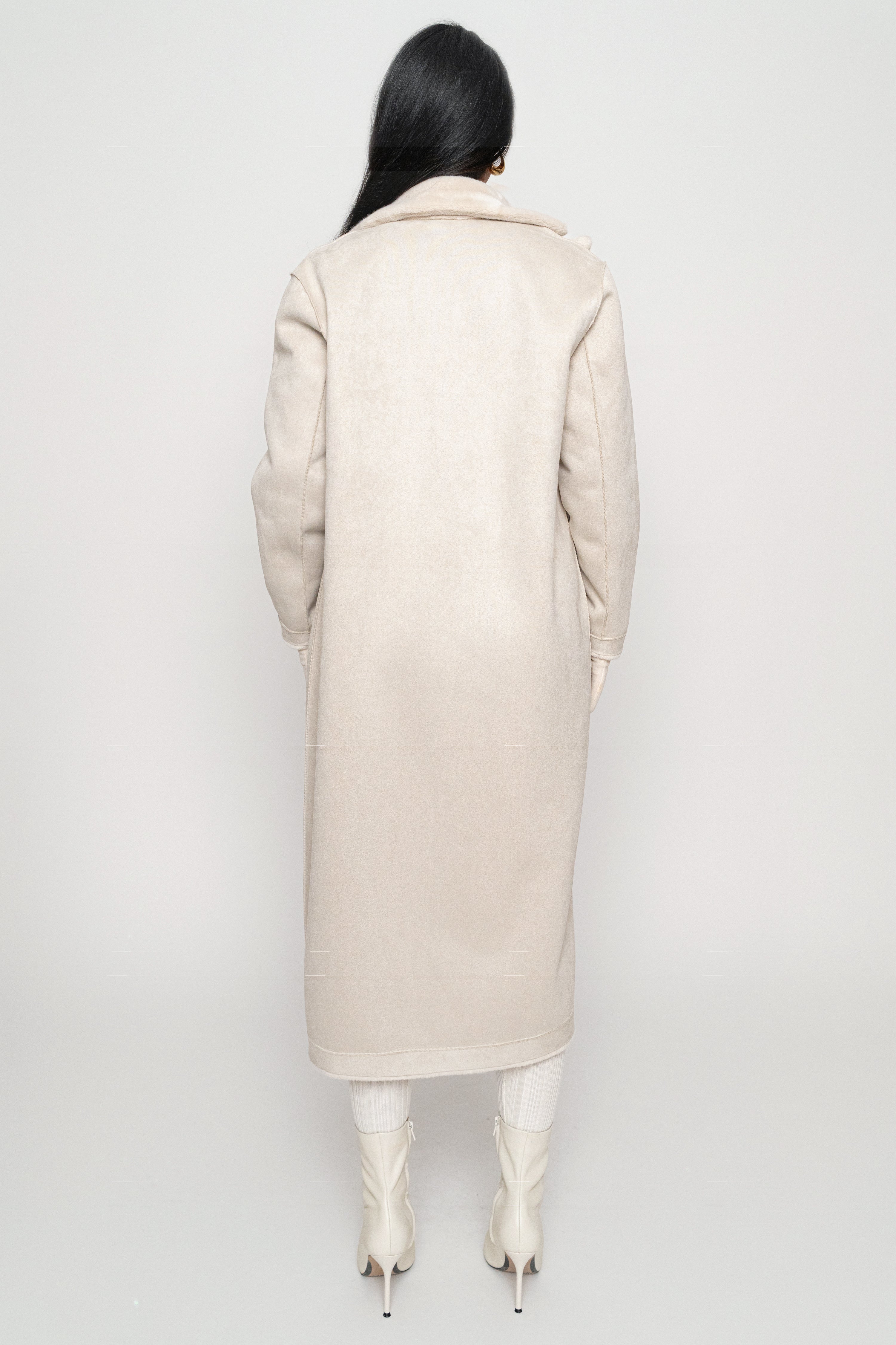 Beige Thelma Reversible Suede Coat - JLUXLABEL