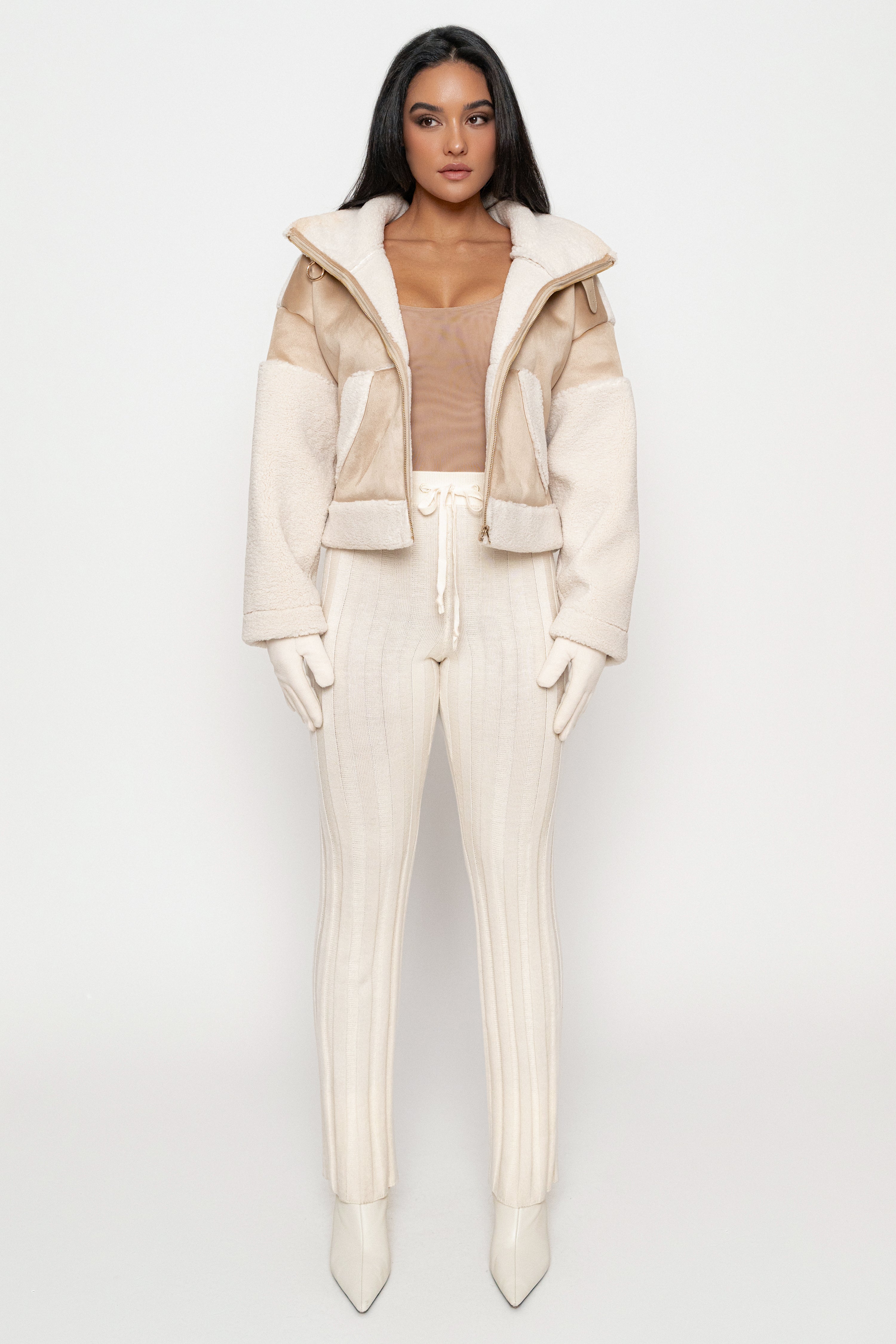 Sand Suede And Sherpa Jacket - JLUXLABEL