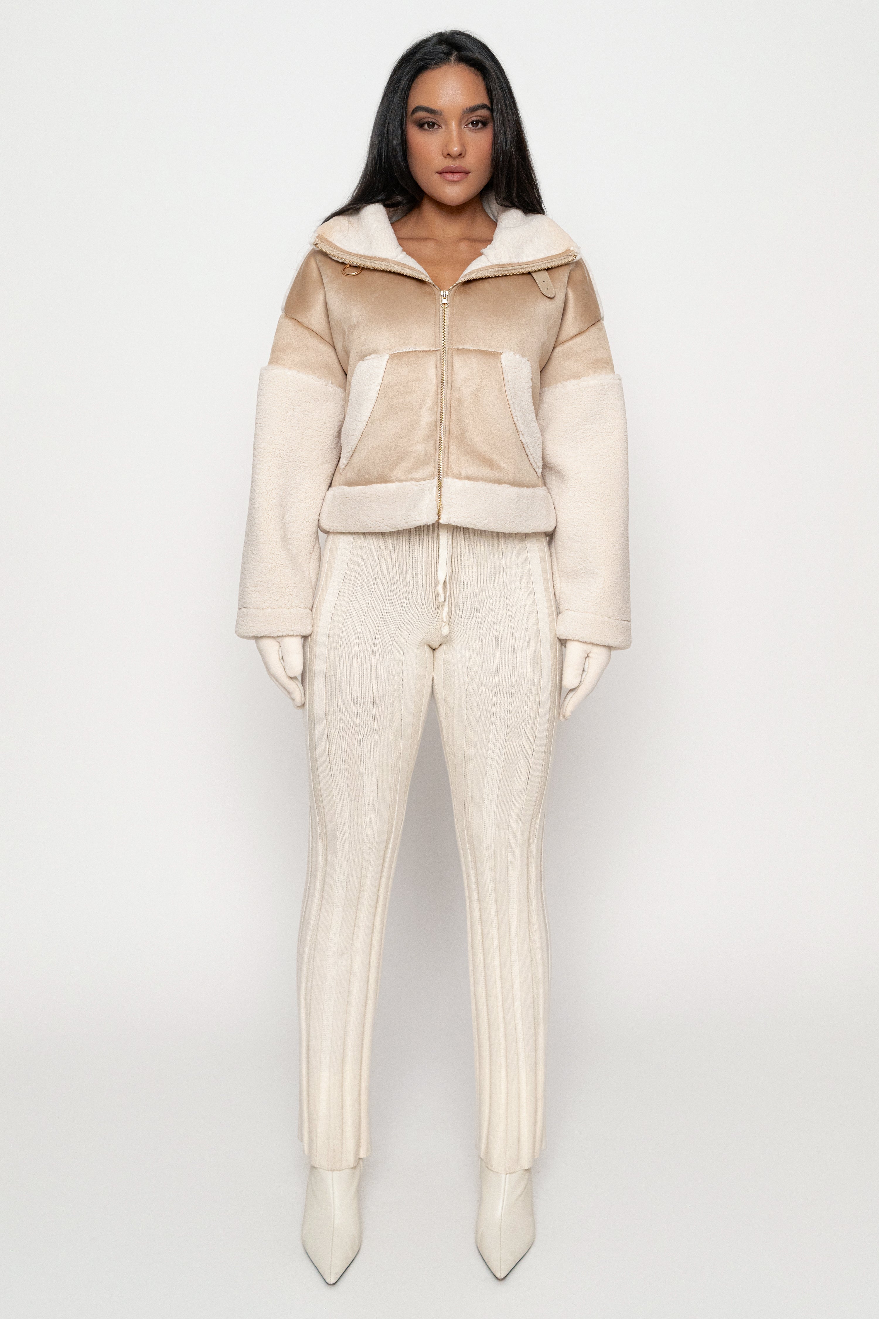 Sand Suede And Sherpa Jacket - JLUXLABEL