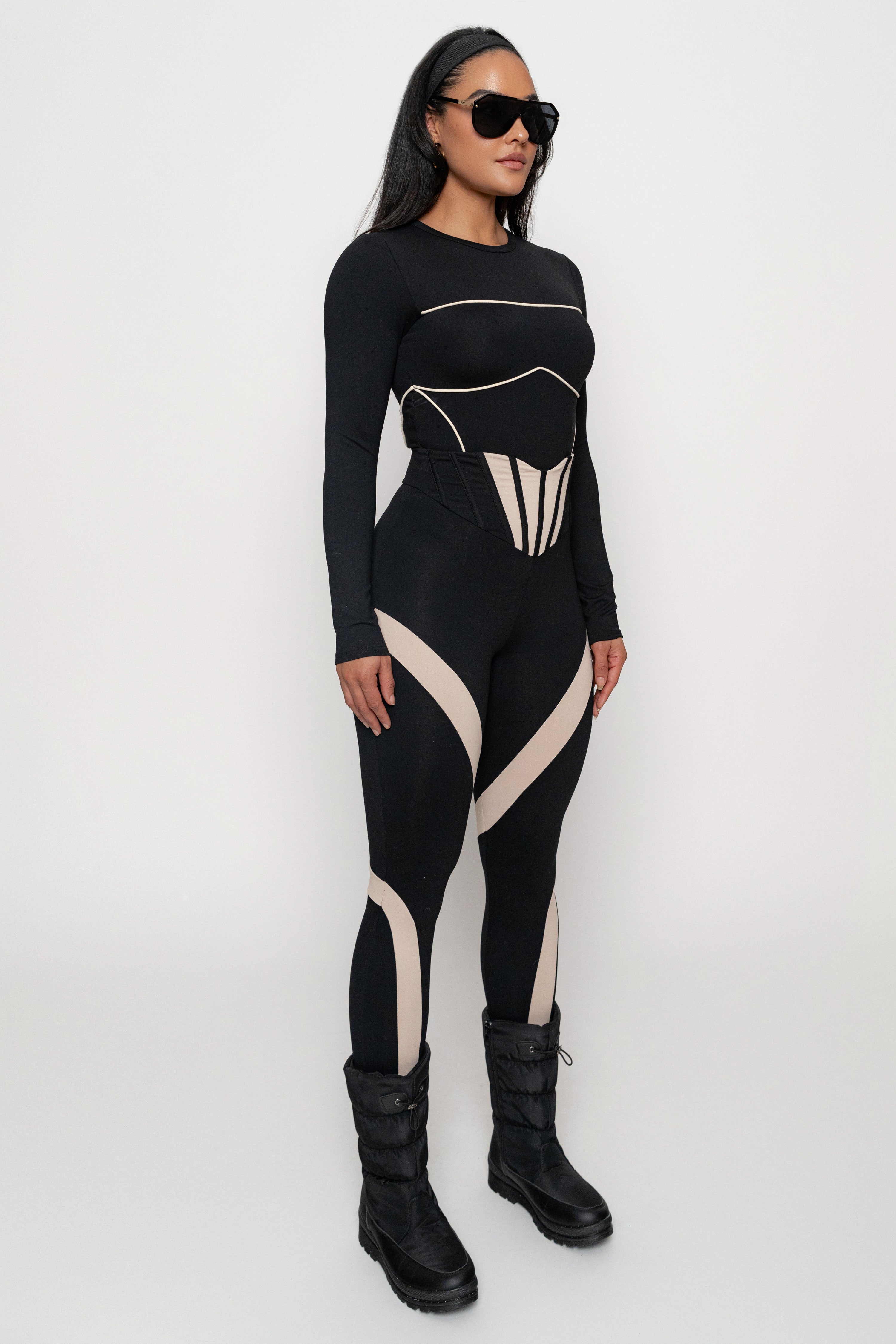 Black/Cream Pilar Piped Bodysuit - JLUXLABEL