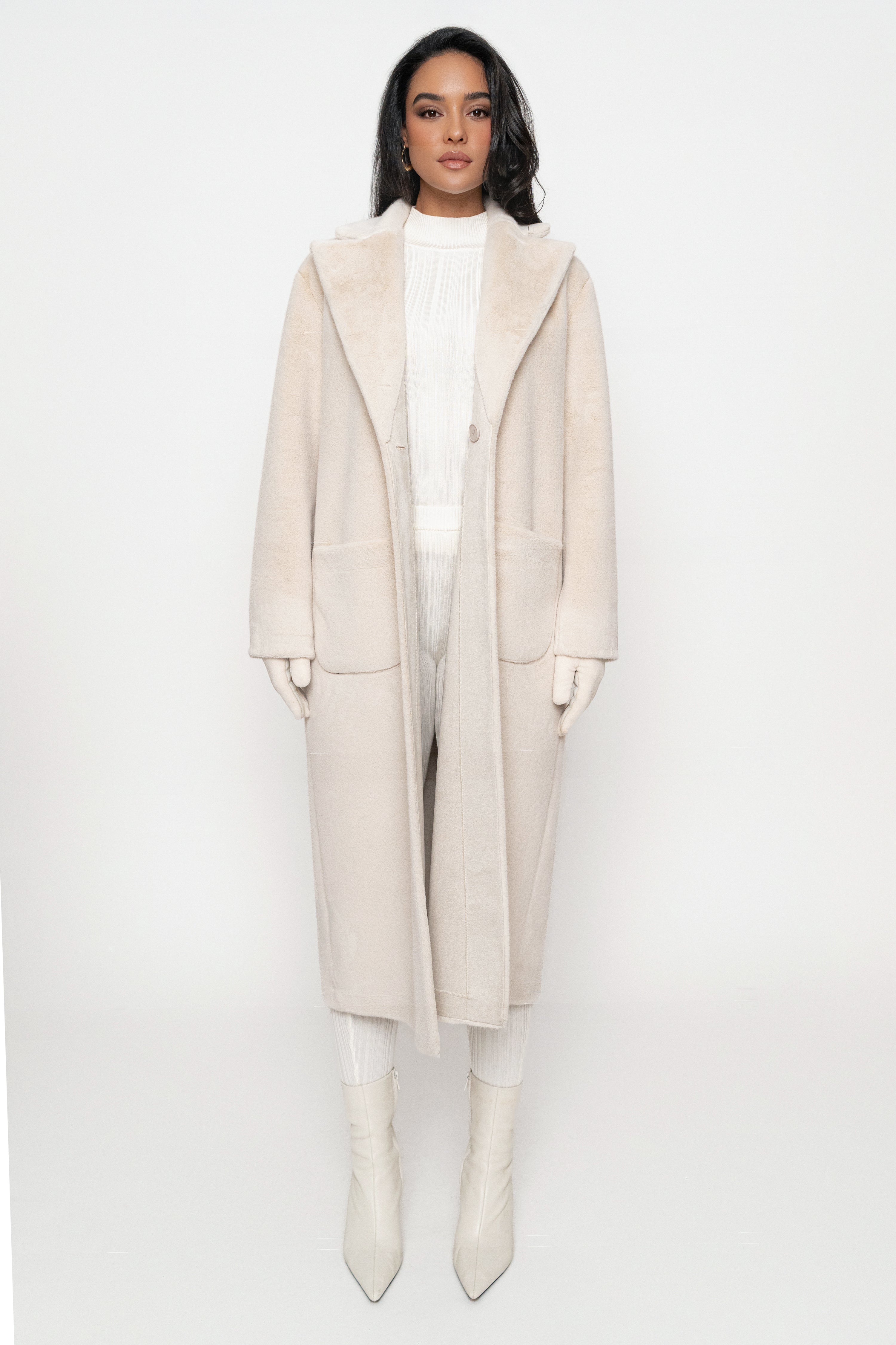 Beige Thelma Reversible Suede Coat - JLUXLABEL