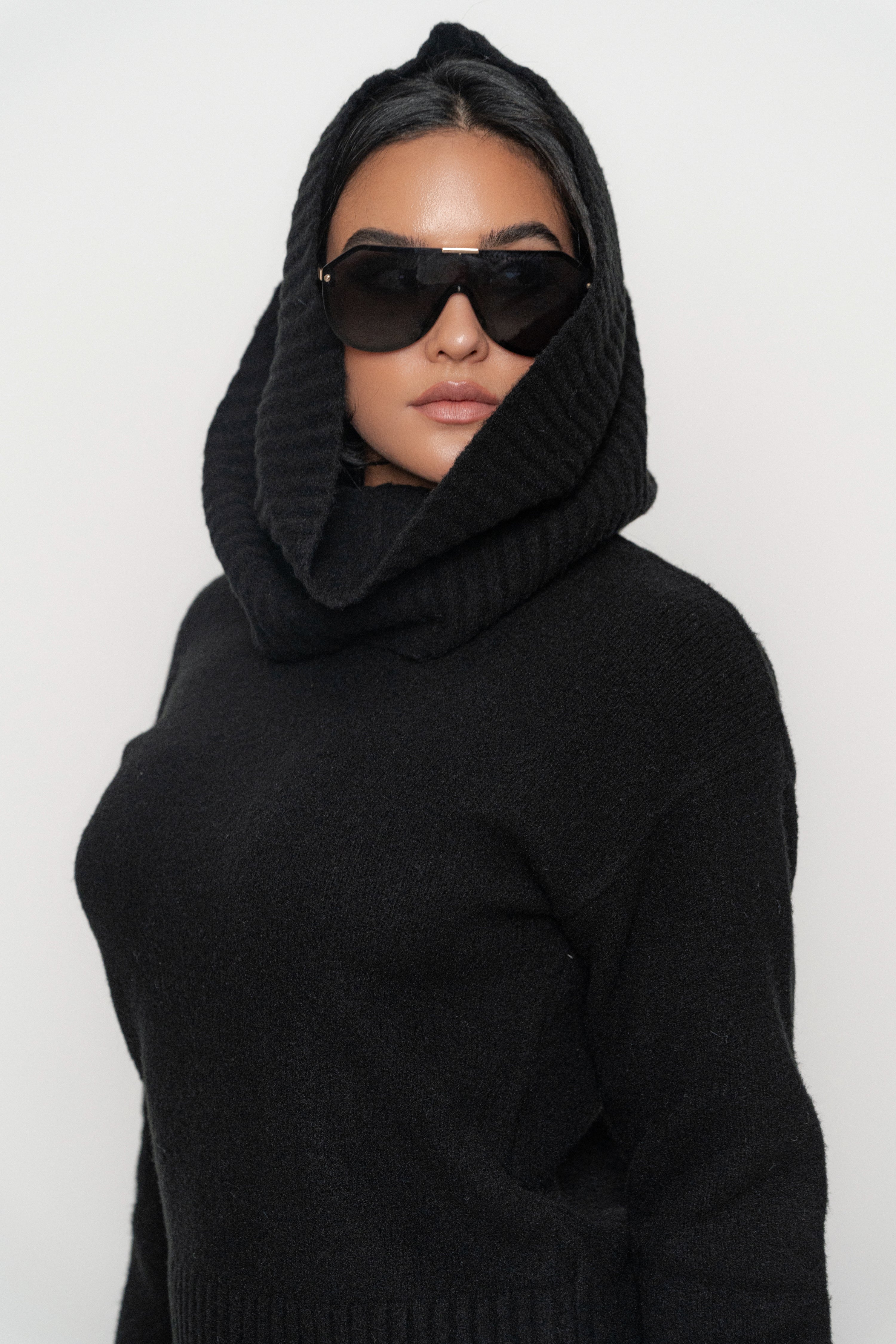 Black Sweater Scarf Top - JLUXLABEL