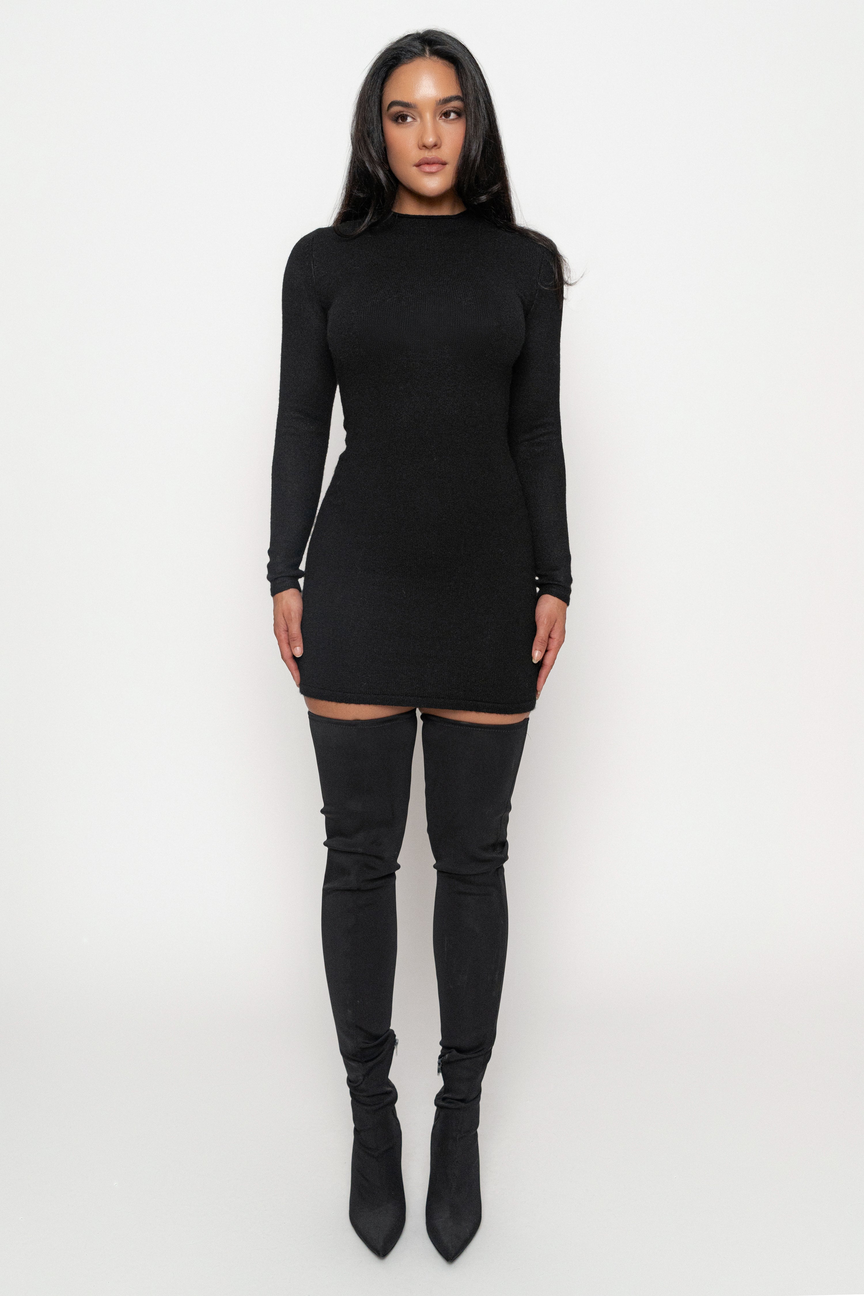 Black Scarf Draped Mini Dress - JLUXLABEL