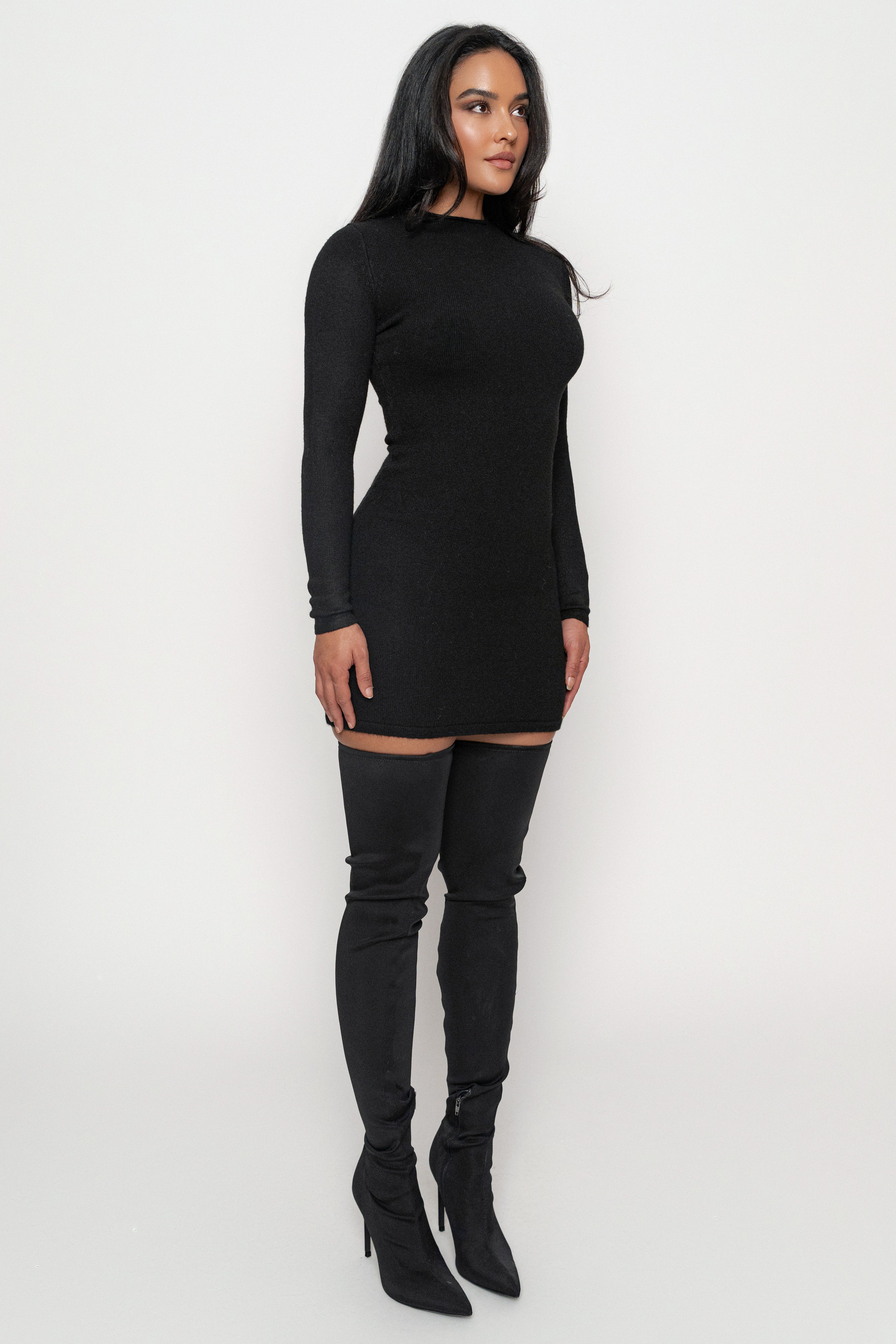 Black Scarf Draped Mini Dress - JLUXLABEL