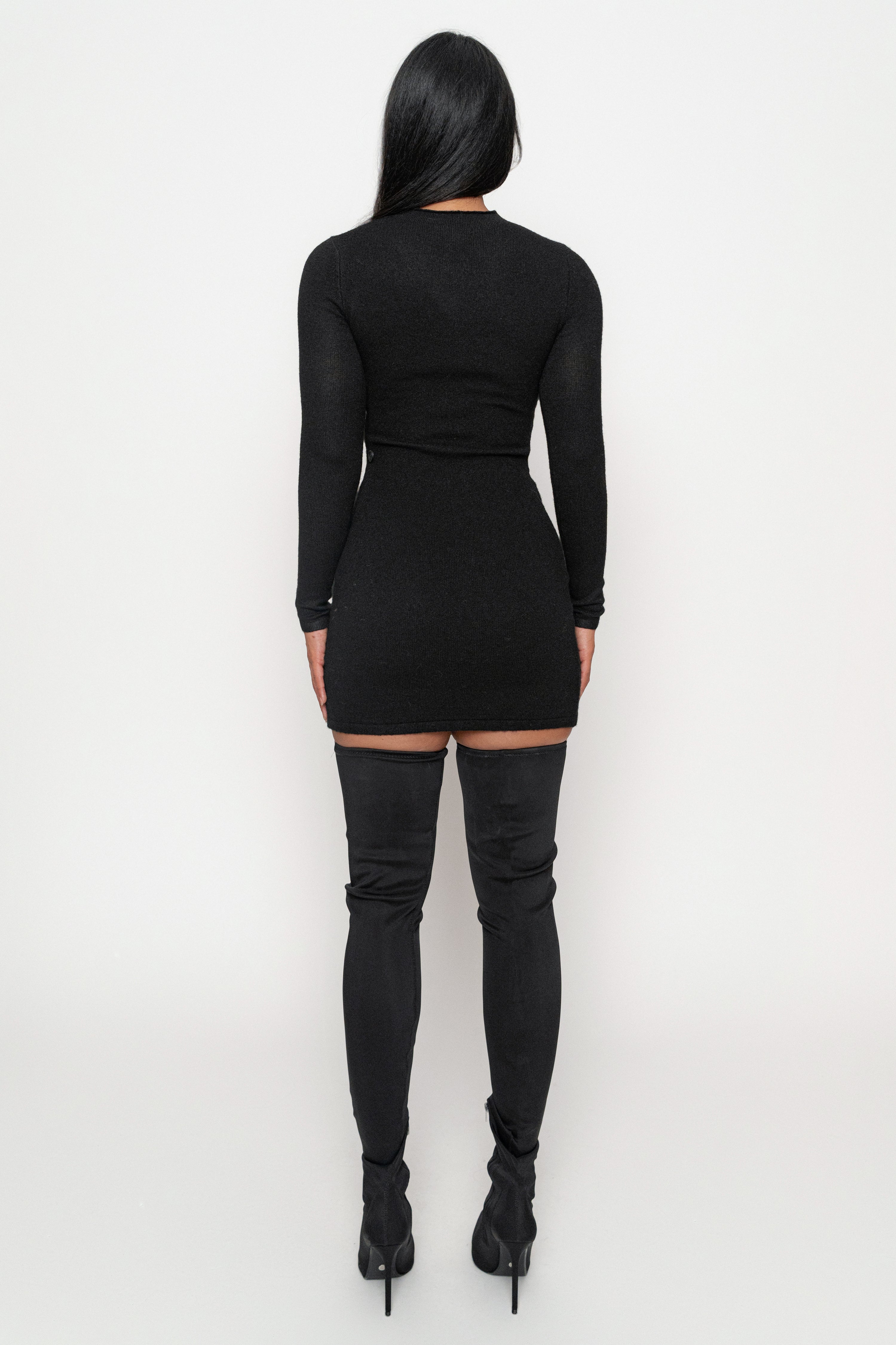 Black Scarf Draped Mini Dress - JLUXLABEL