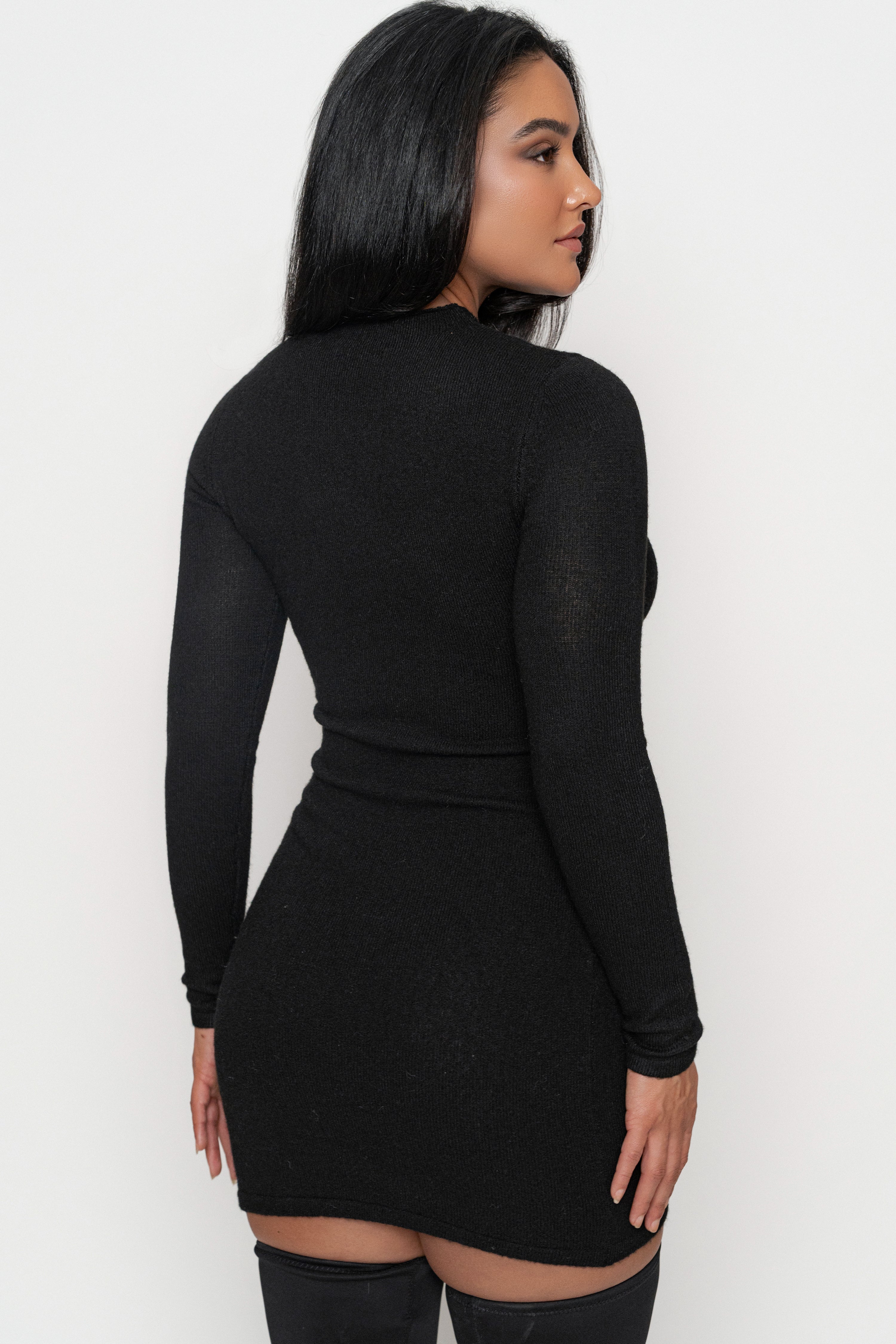 Black Scarf Draped Mini Dress - JLUXLABEL