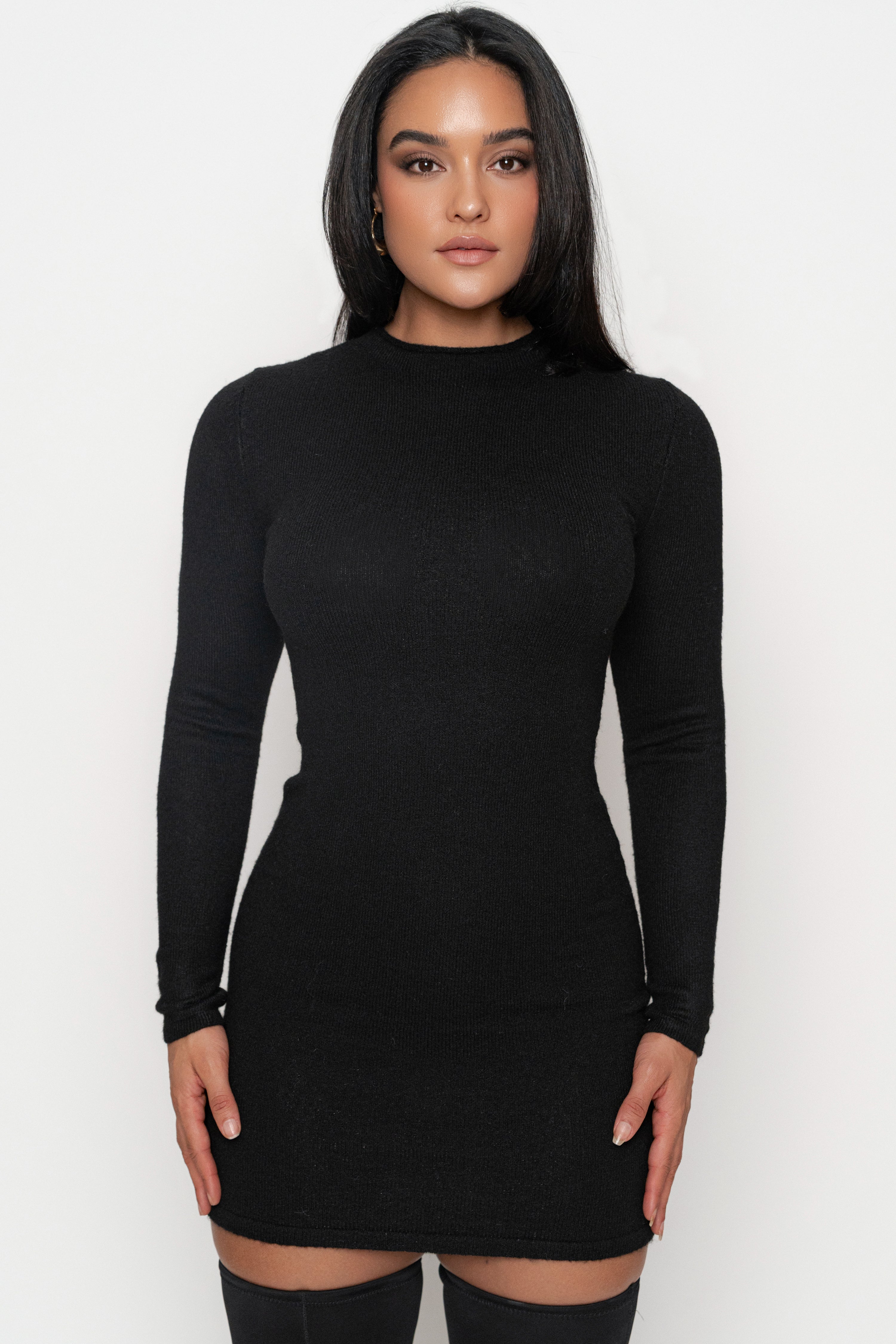 Black Scarf Draped Mini Dress - JLUXLABEL