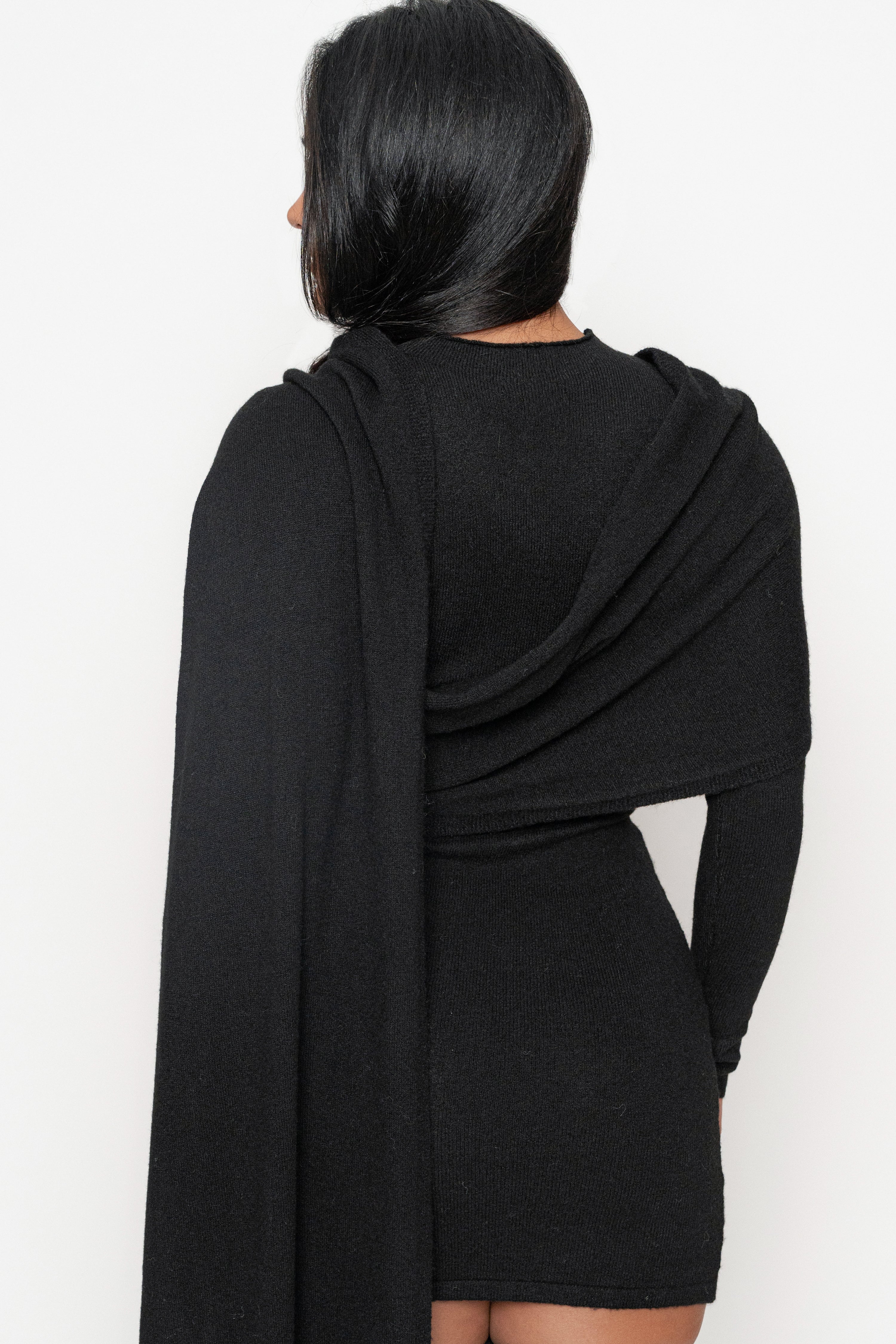 Black Scarf Draped Mini Dress - JLUXLABEL