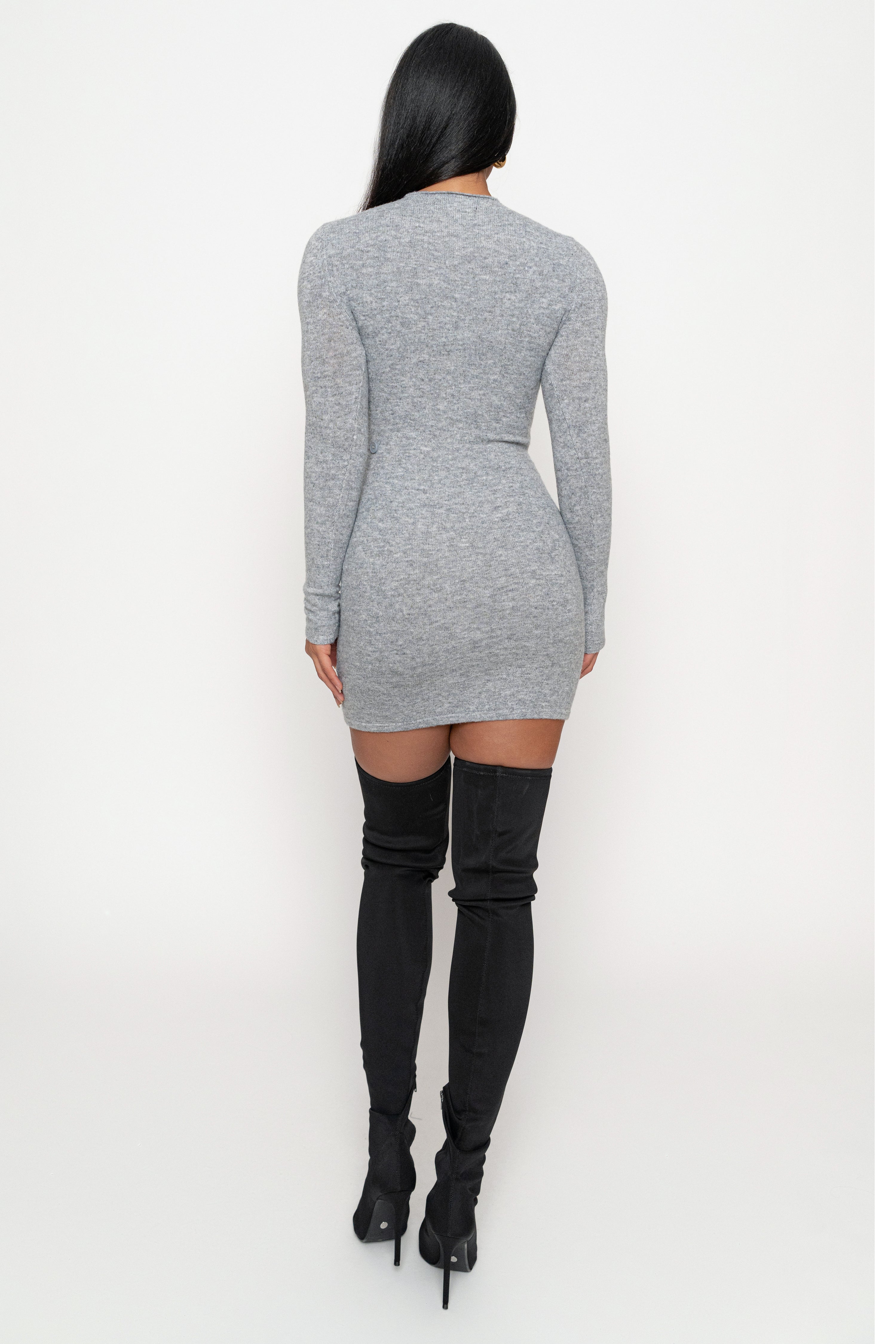 Heather Grey Scarf Draped Mini Dress - JLUXLABEL
