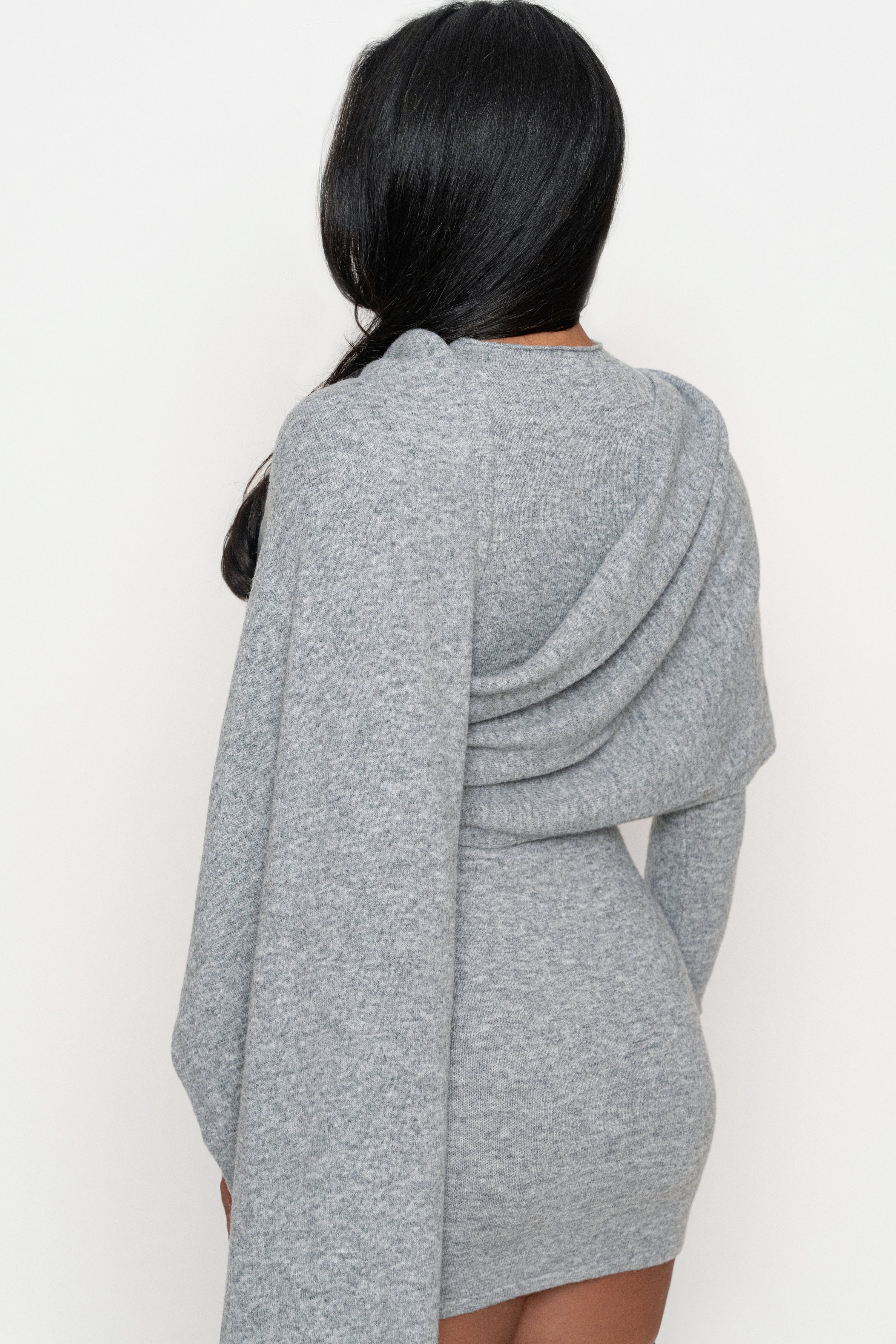 Heather Grey Scarf Draped Mini Dress - JLUXLABEL