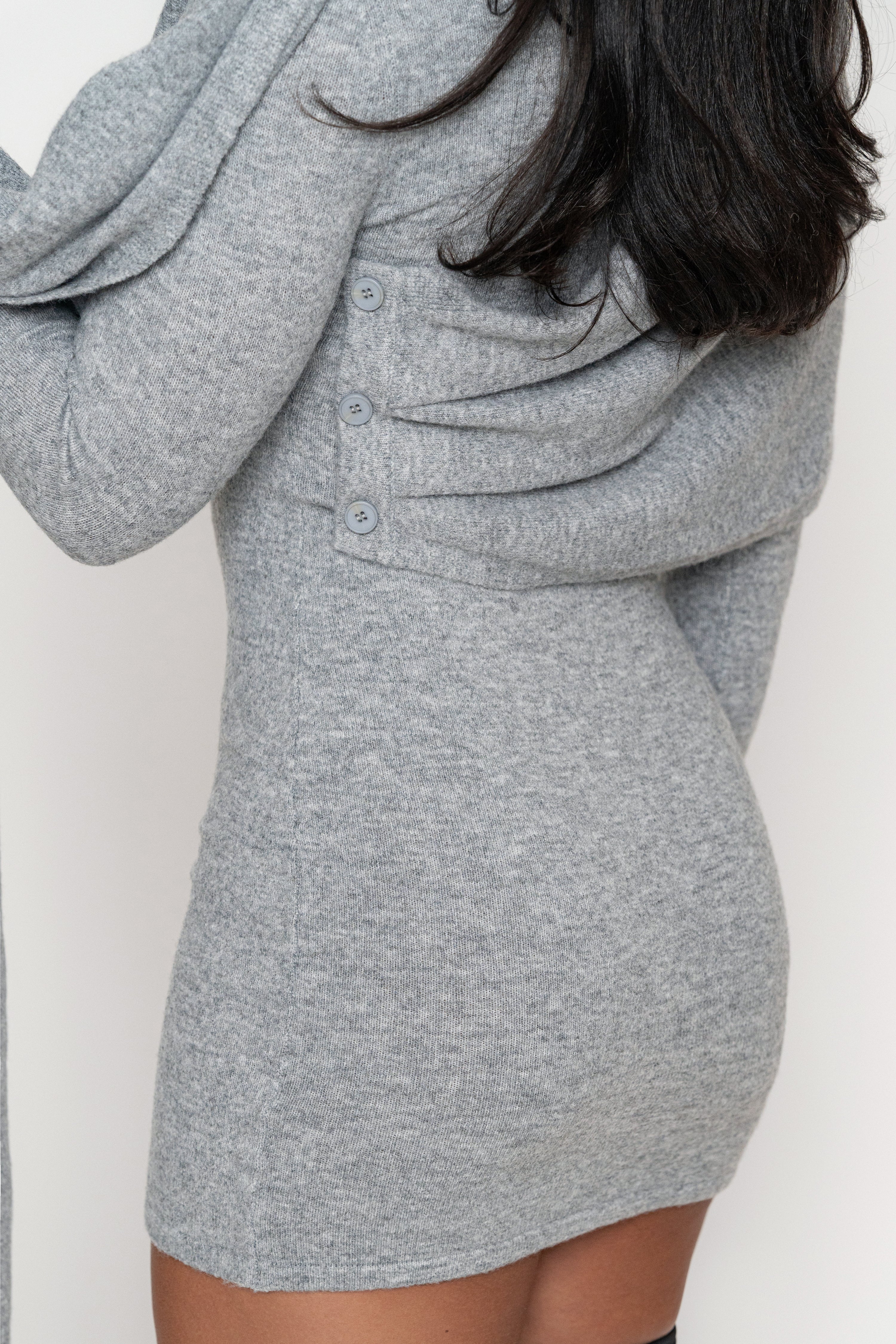 Heather Grey Scarf Draped Mini Dress - JLUXLABEL