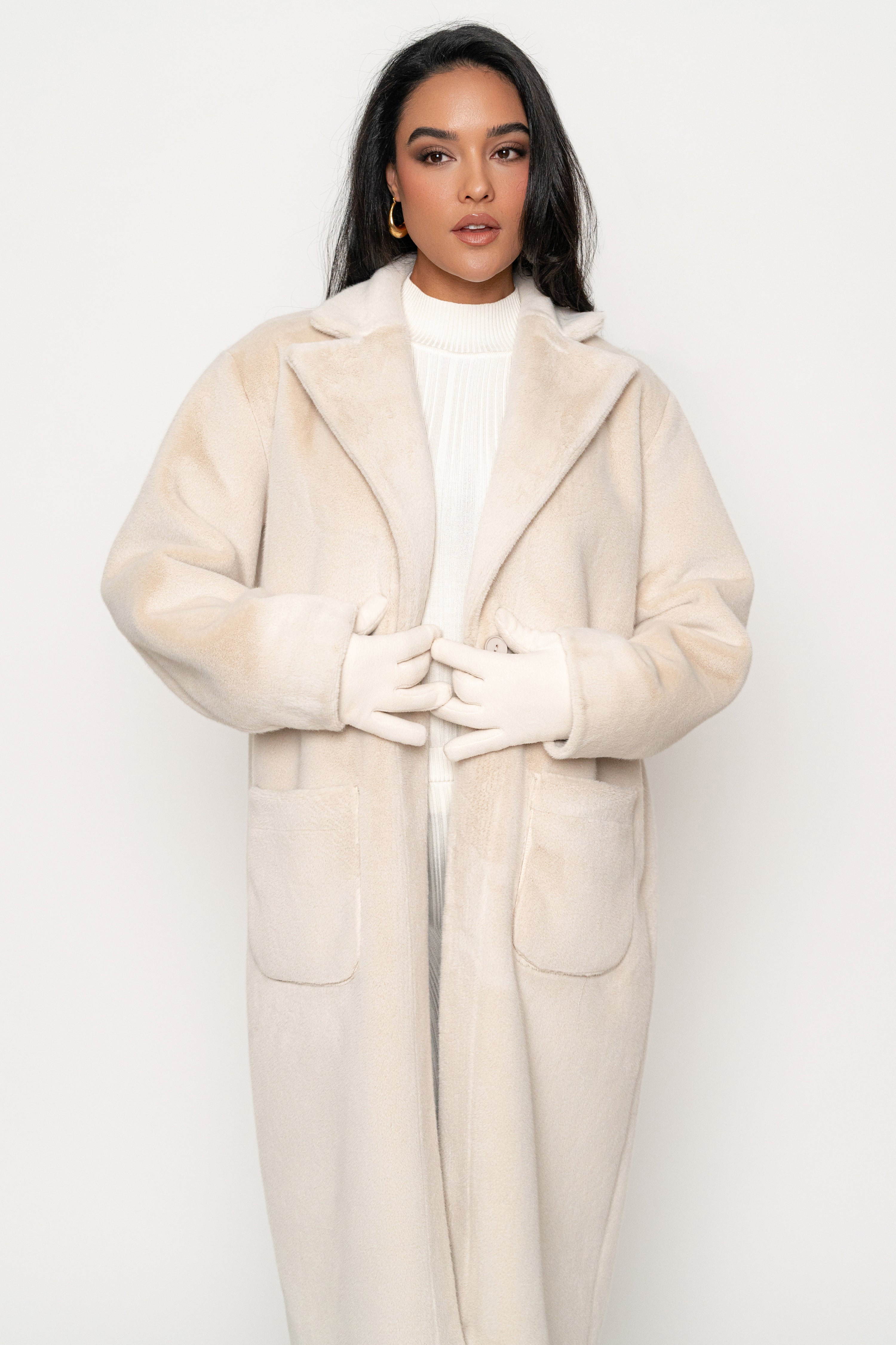 Beige Thelma Reversible Suede Coat - JLUXLABEL