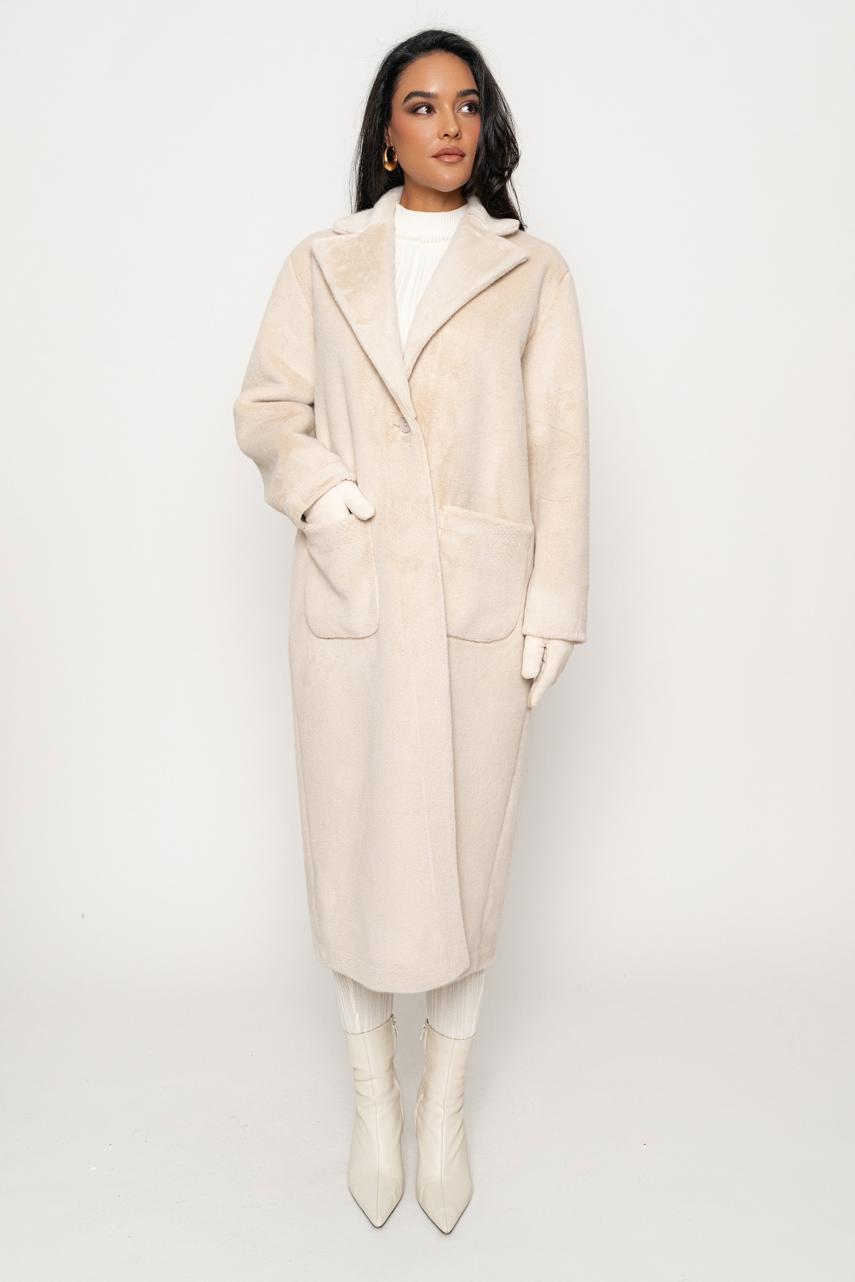Beige Thelma Reversible Suede Coat - JLUXLABEL