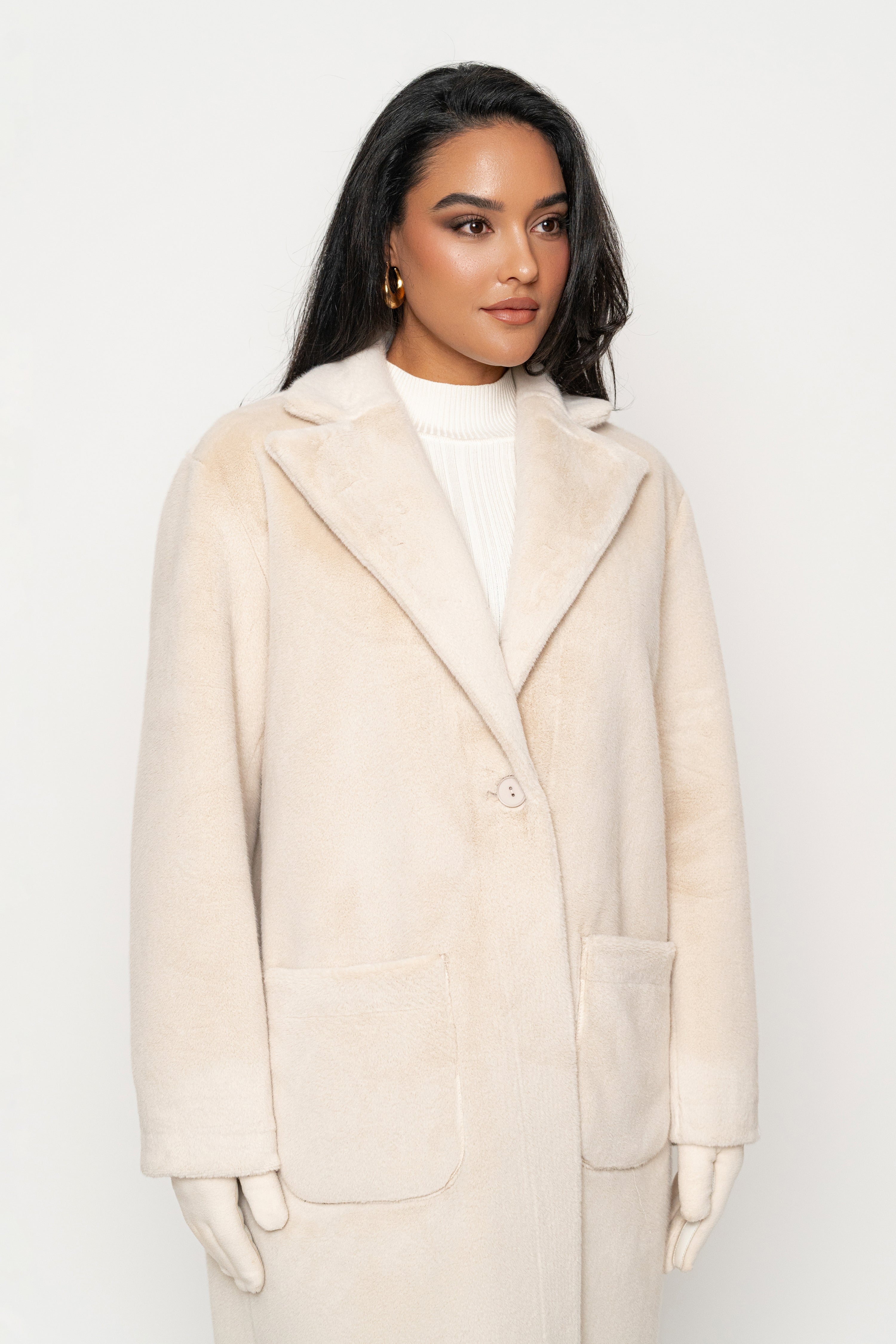 Beige Thelma Reversible Suede Coat - JLUXLABEL