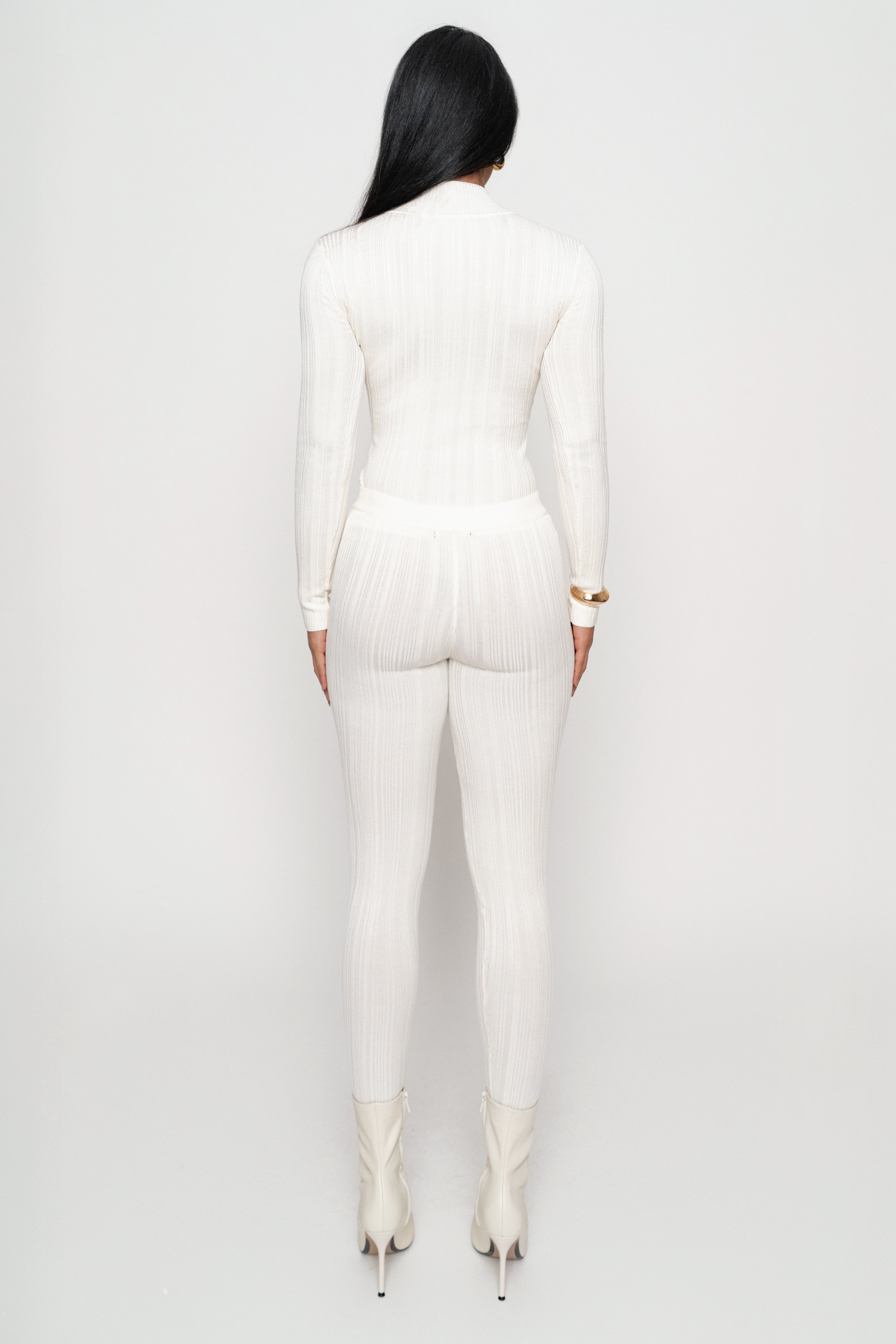 Ivory Ribbed High Waist Leggings - JLUXLABEL