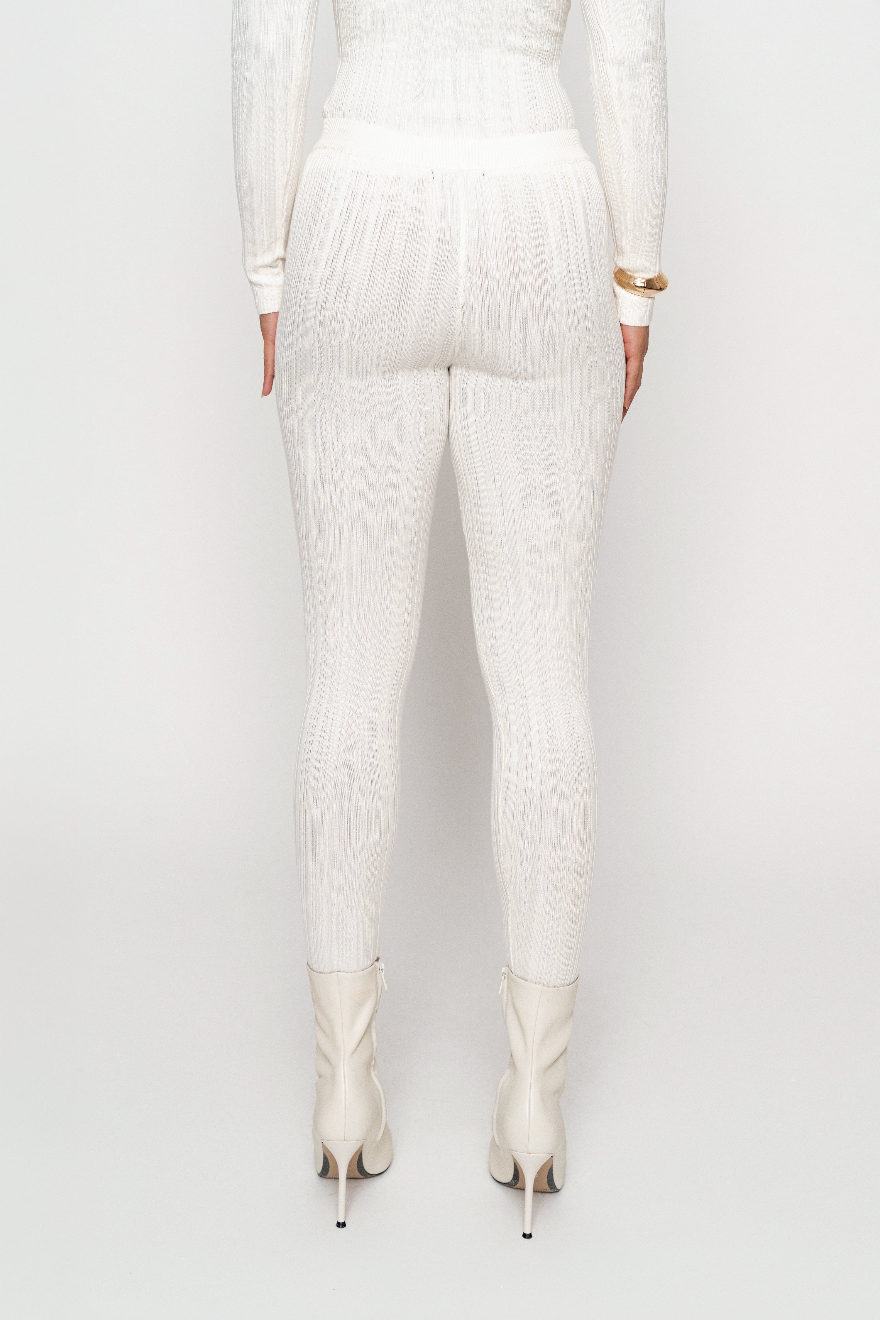 Ivory Ribbed High Waist Leggings - JLUXLABEL