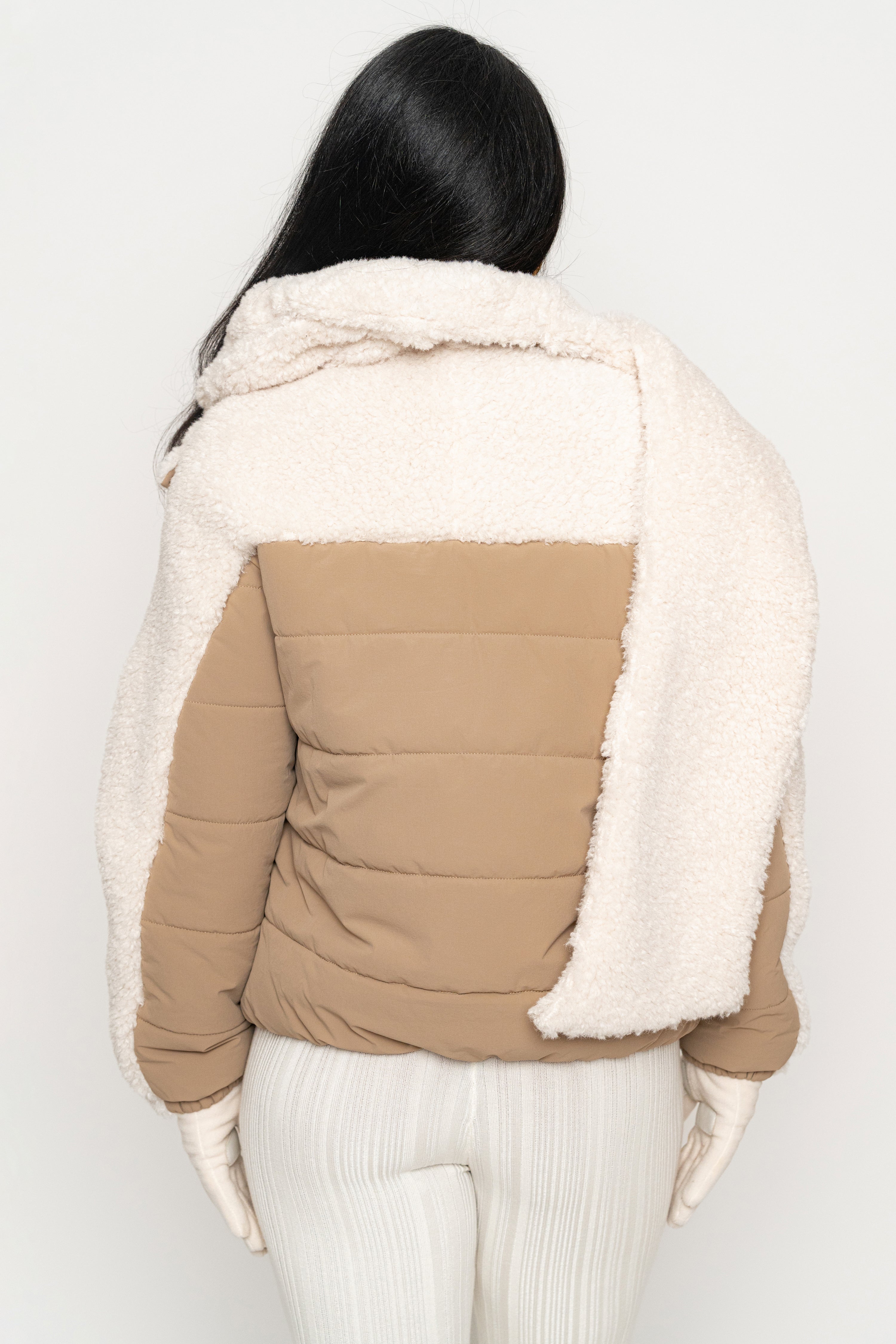 Beige/Ivory Contrast Sherpa Jacket - JLUXLABEL